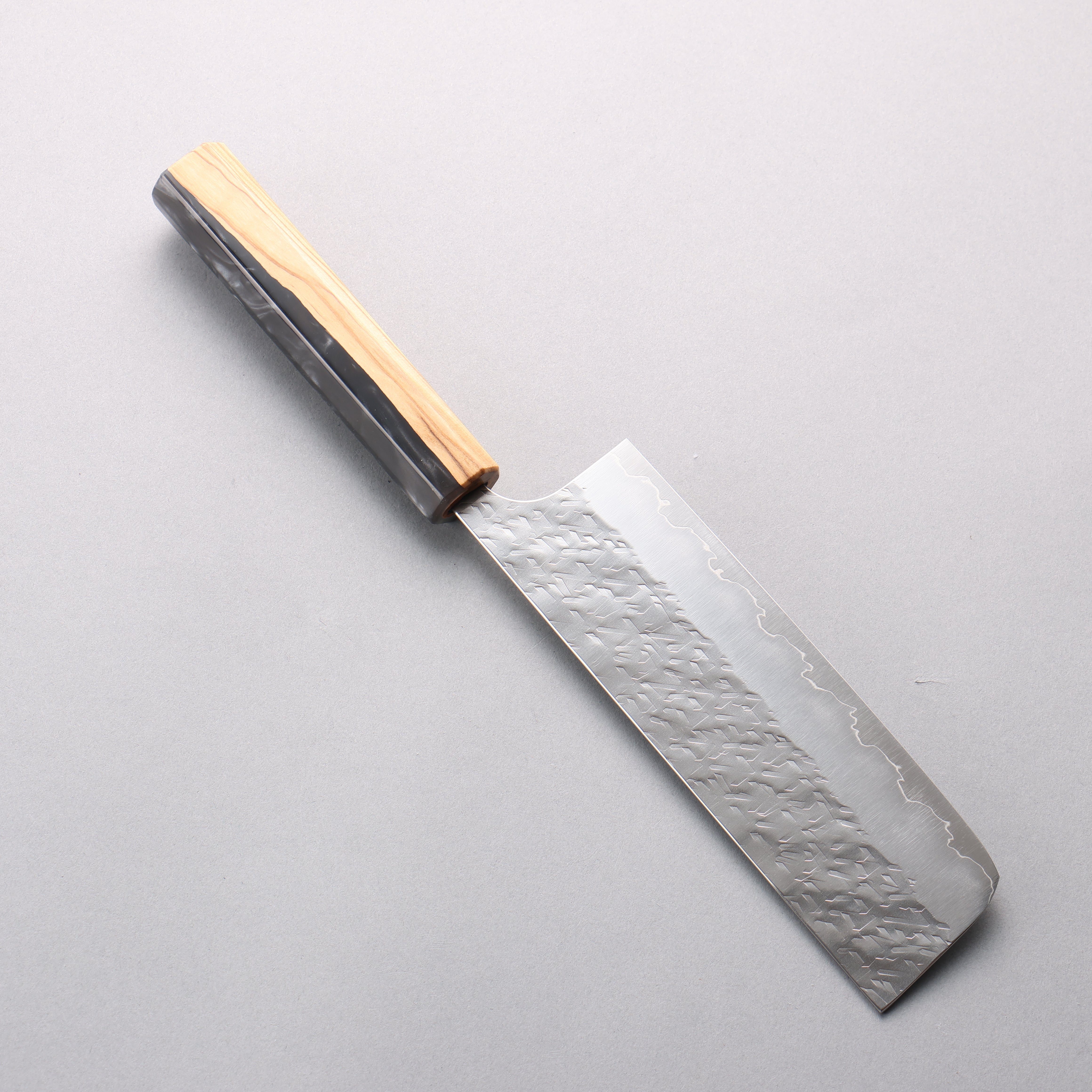 Yoshimi Kato Hyo SG2 Hammered Nakiri 165mm Olive Tree and Black/White Marble Resin Handle - Seisuke Knife