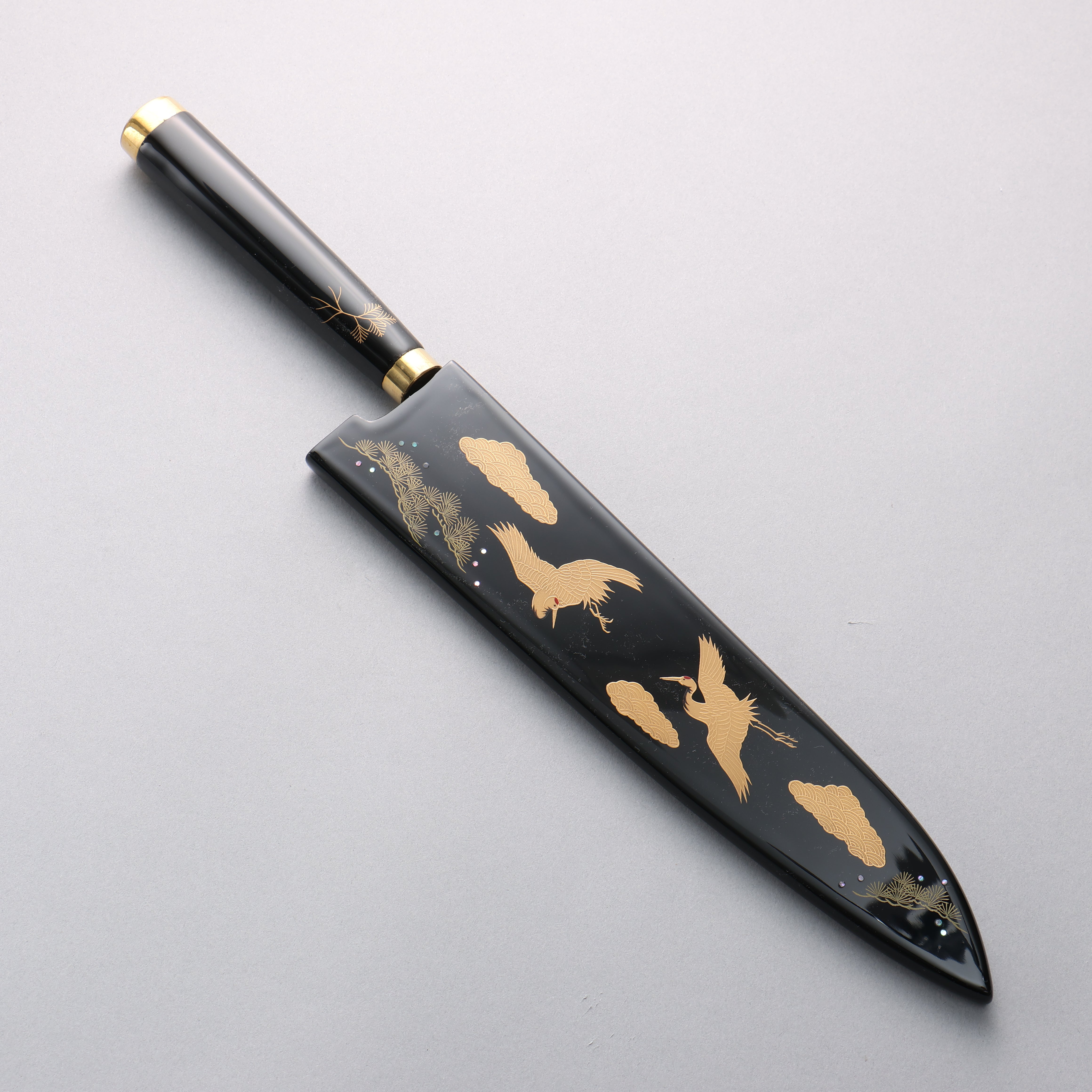 Takeshi Saji Maki-e Art Crane SG2 Diamond Finish Gyuto 240mm Wood(Lacquered) Handle with Sheath - Seisuke Knife
