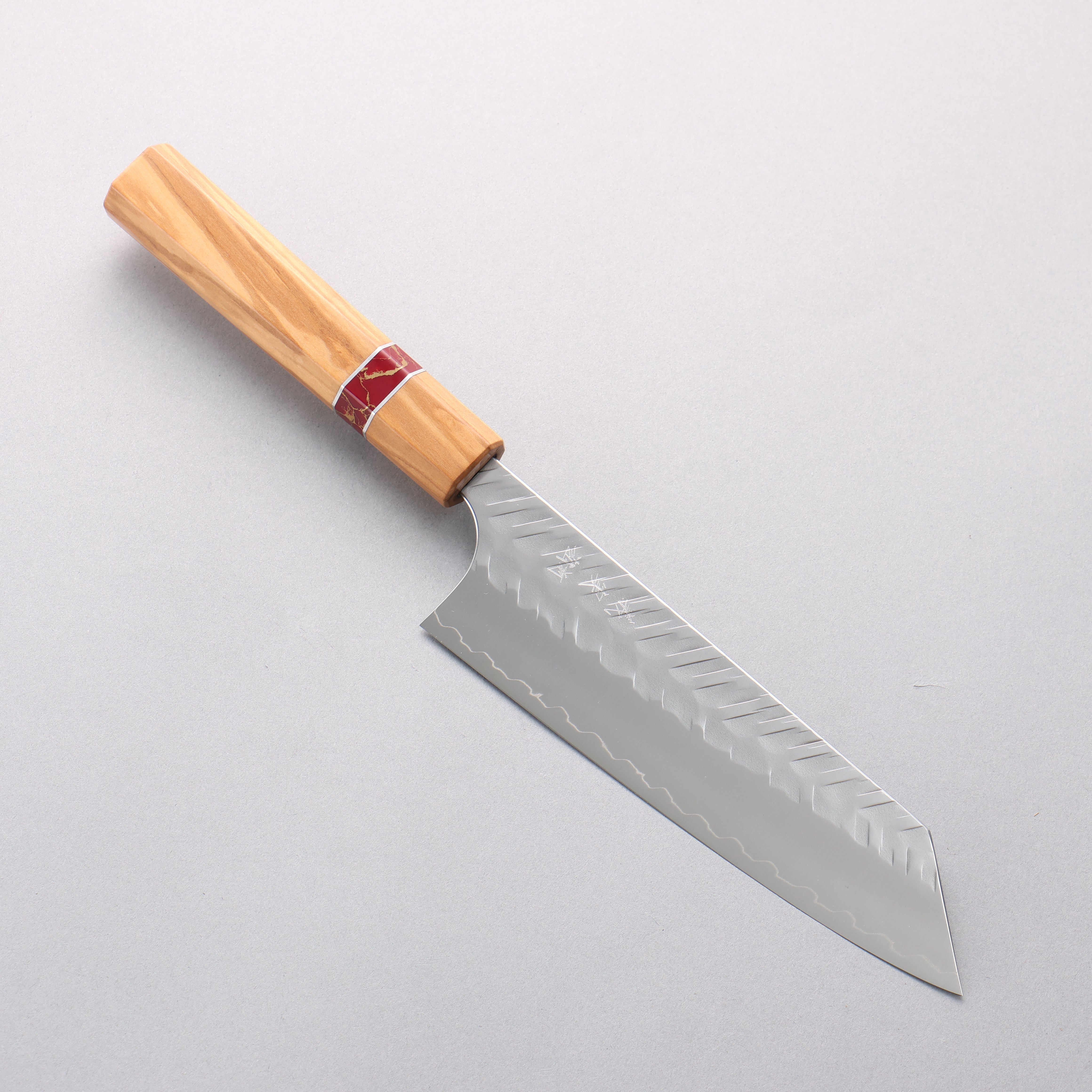 Yoshimi Kato SPG STRIX Hammered (V) Bunka 170mm Olive (Red Turquoise Ring) Handle - Seisuke Knife