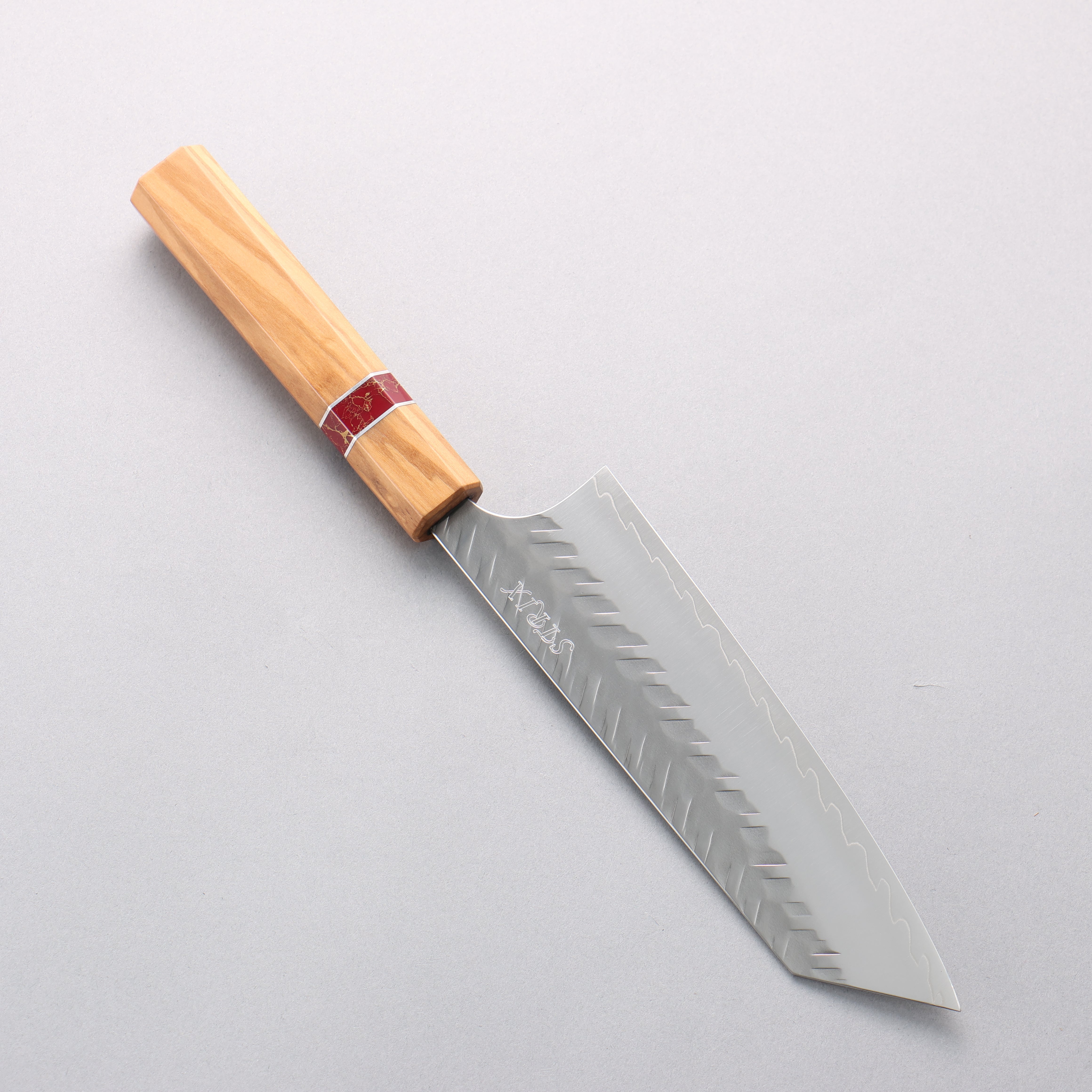 Yoshimi Kato SPG STRIX Hammered (V) Bunka 170mm Olive (Red Turquoise Ring) Handle - Seisuke Knife