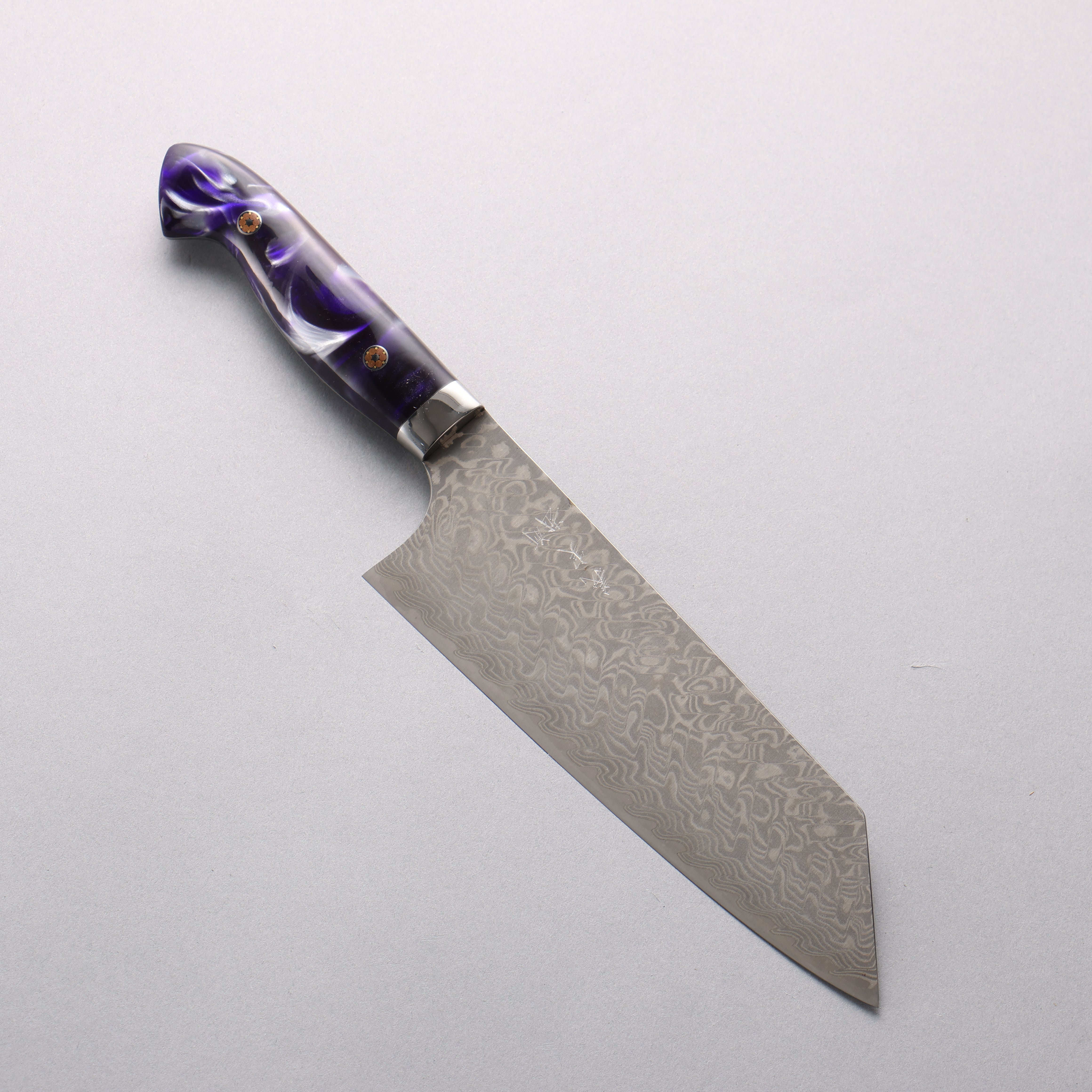 Yoshimi Kato SG2 Black Damascus Bunka (wide) 180mm Purple and White Marble Acrylic Handle - Seisuke Knife
