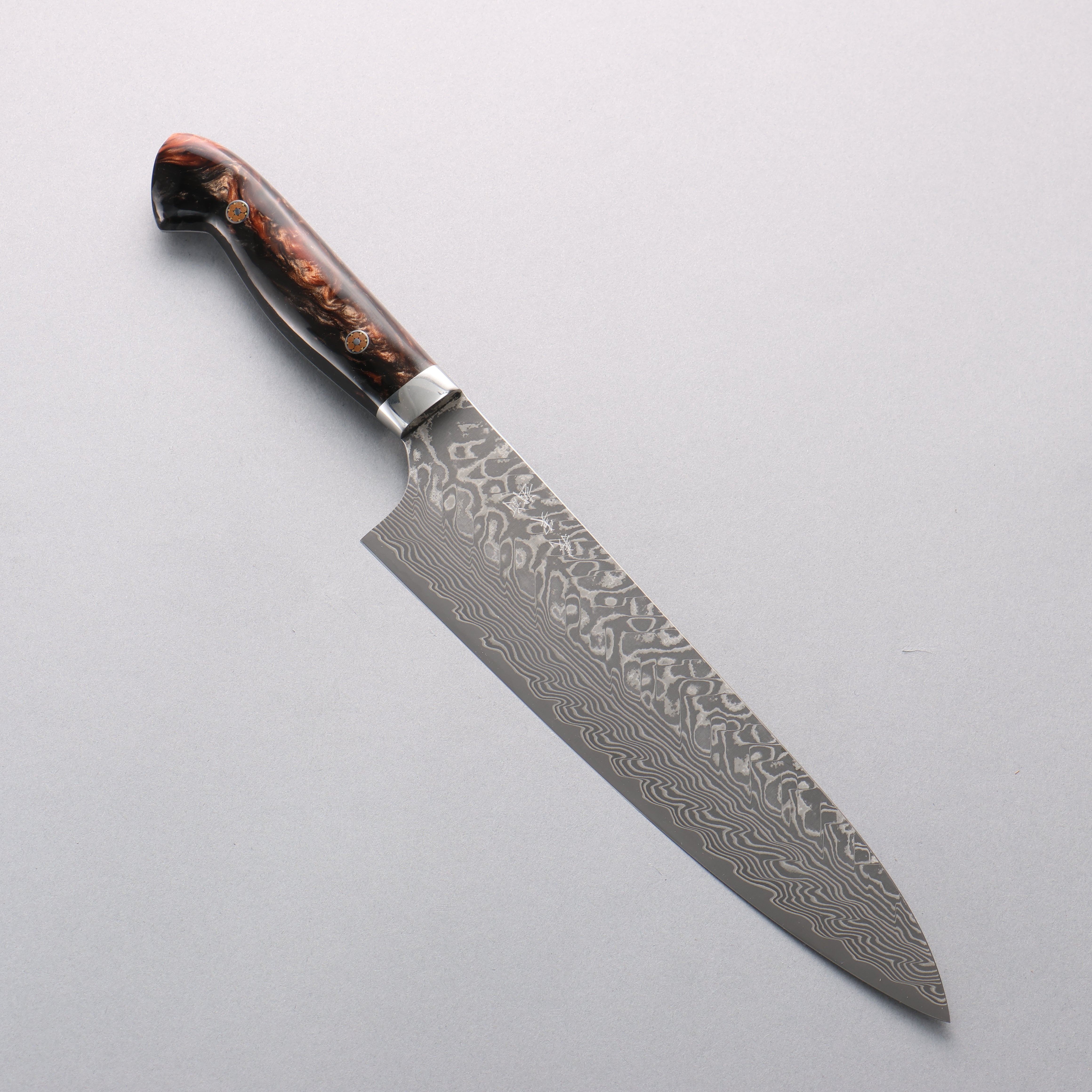 Yoshimi Kato SG2 Black Damascus Gyuto 210mm Brown Black Acrylic Handle - Seisuke Knife