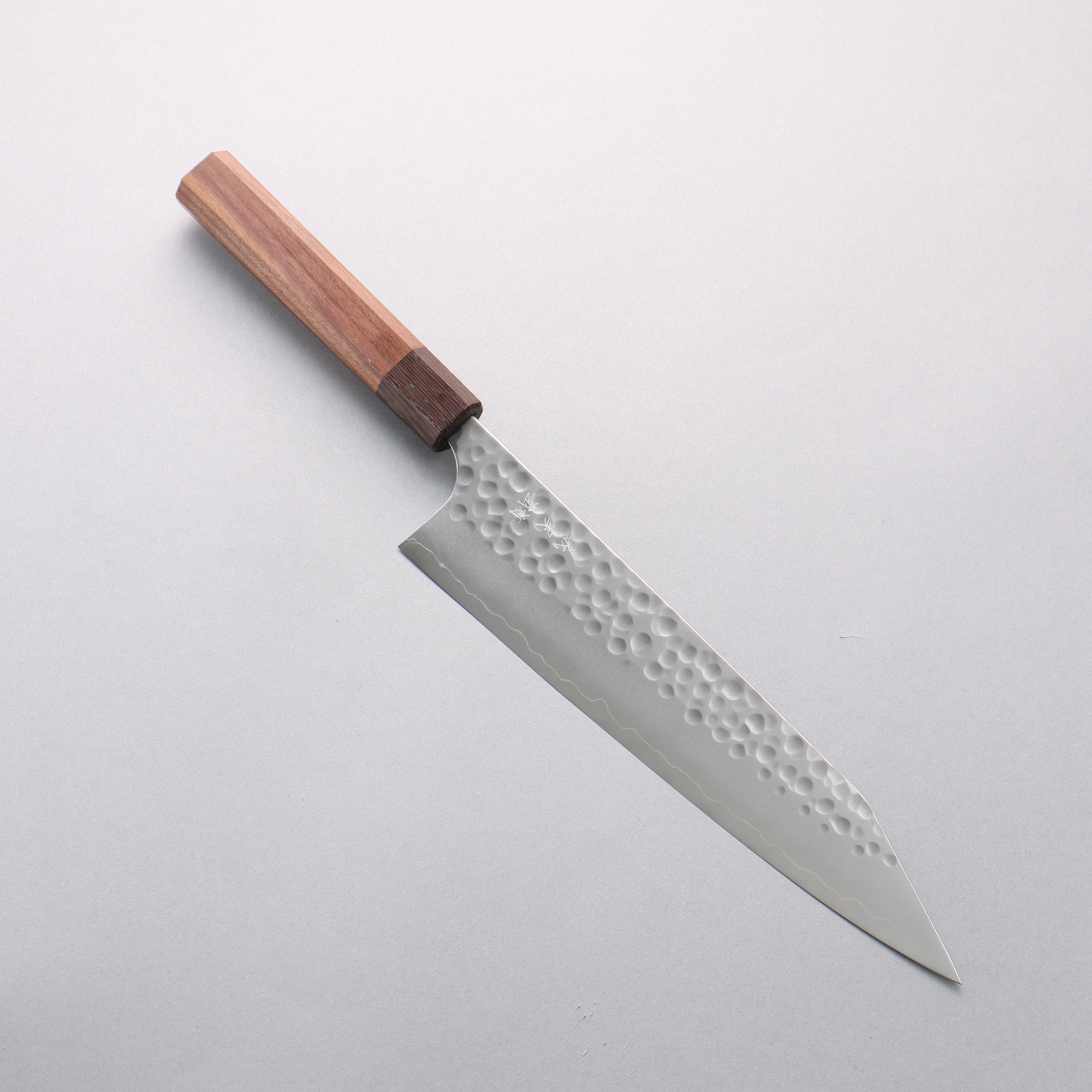 Yoshimi Kato Silver Steel No.3 Maru Hammered Migaki Finished Kiritsuke Gyuto 240mm Walnut & Wenge Handle - Seisuke Knife