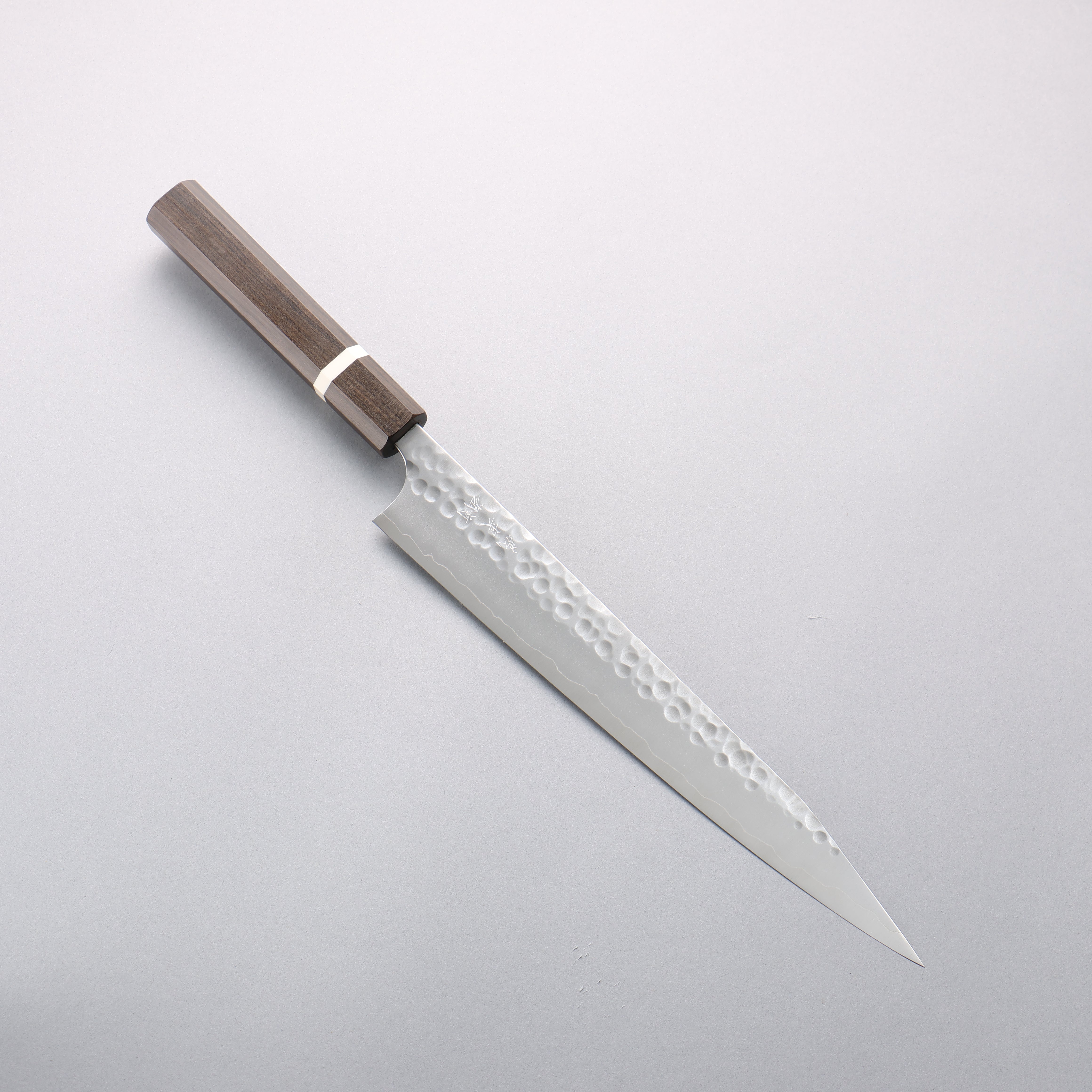 Yoshimi Kato Silver Steel No.3 Hammered(Maru) Migaki Finished Kiritsuke Sujihiki 270mm Sandalwood with White Ring Handle - Seisuke Knife