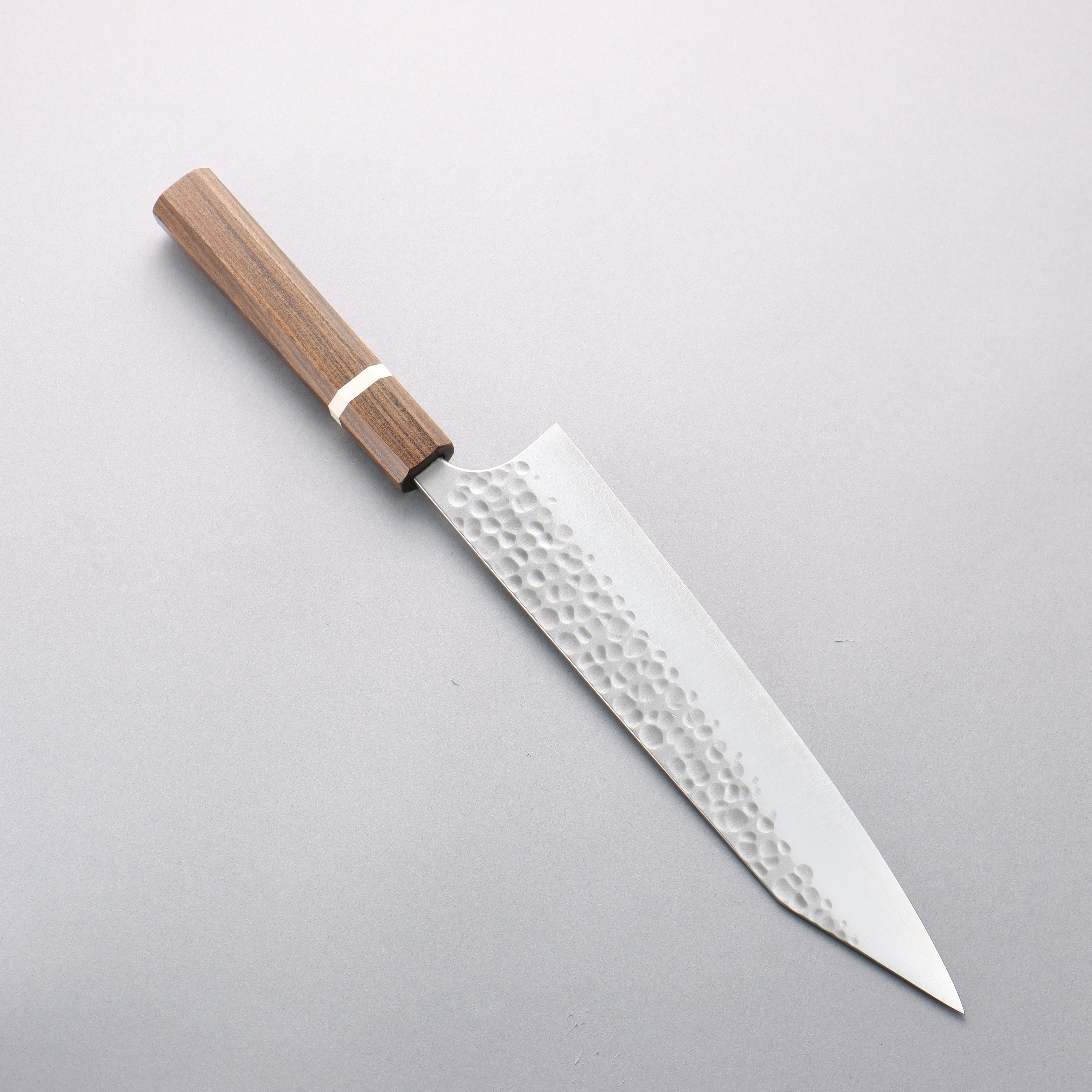Yoshimi Kato Silver Steel No.3 Hammered(Maru) Migaki Finished Kiritsuke Gyuto 240mm Sandalwood with White Ring Handle - Seisuke Knife