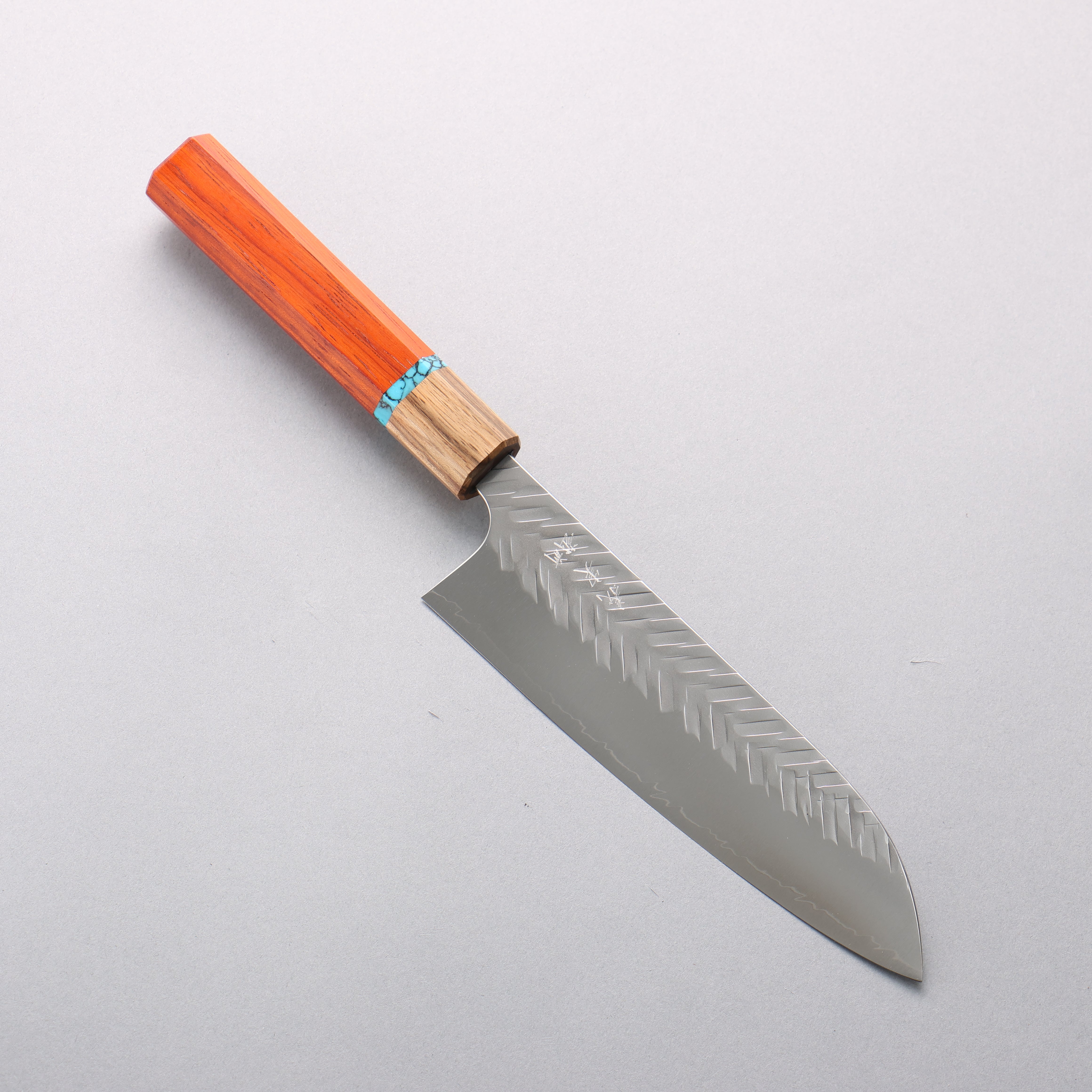 Yoshimi Kato SG2 Hammered (V) Santoku 170mm Padoauk(Turquoise Ring) Handle - Seisuke Knife