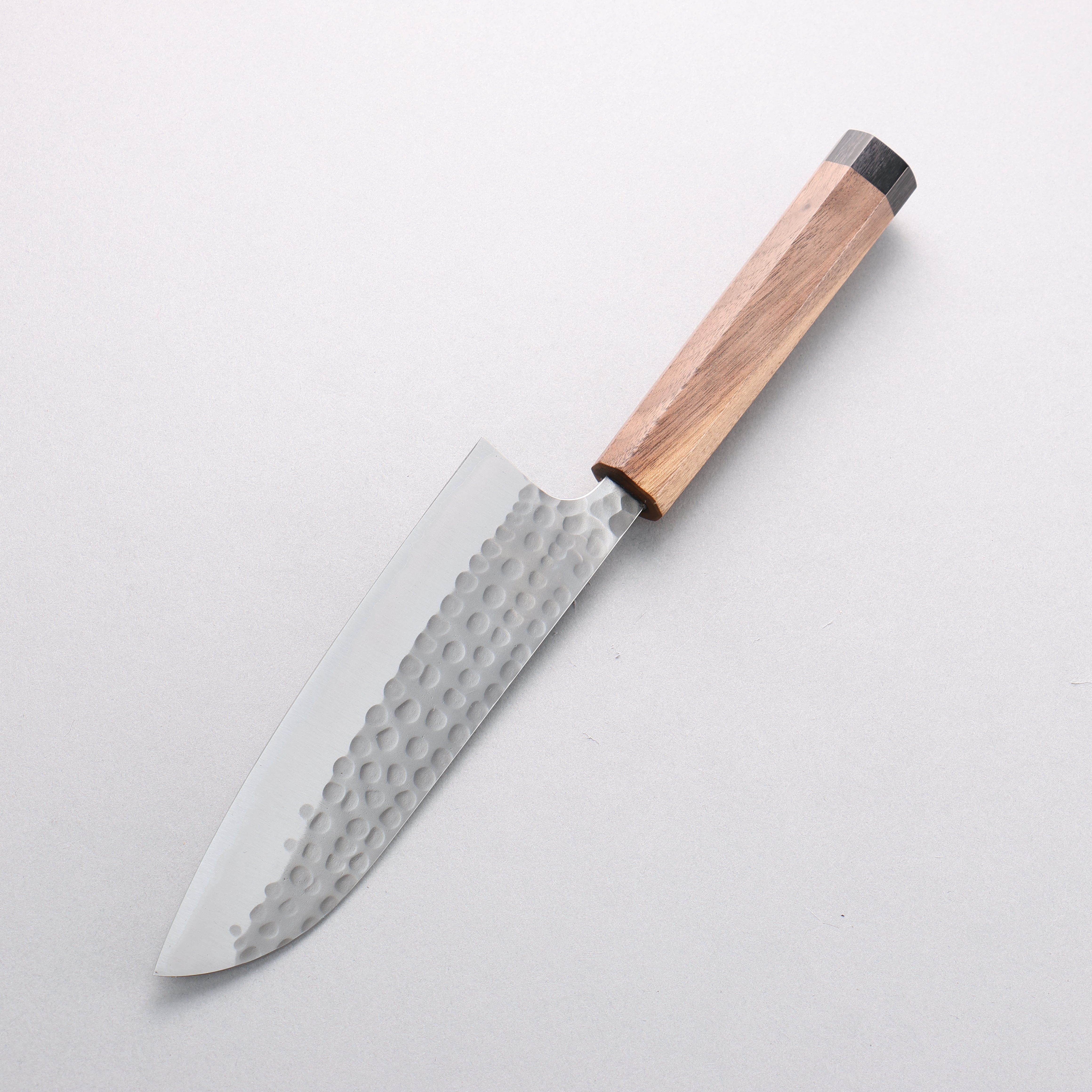 Anryu Blue Super Hammered Santoku 170mm Walnut (Black End Ferrule) Handle - Seisuke Knife