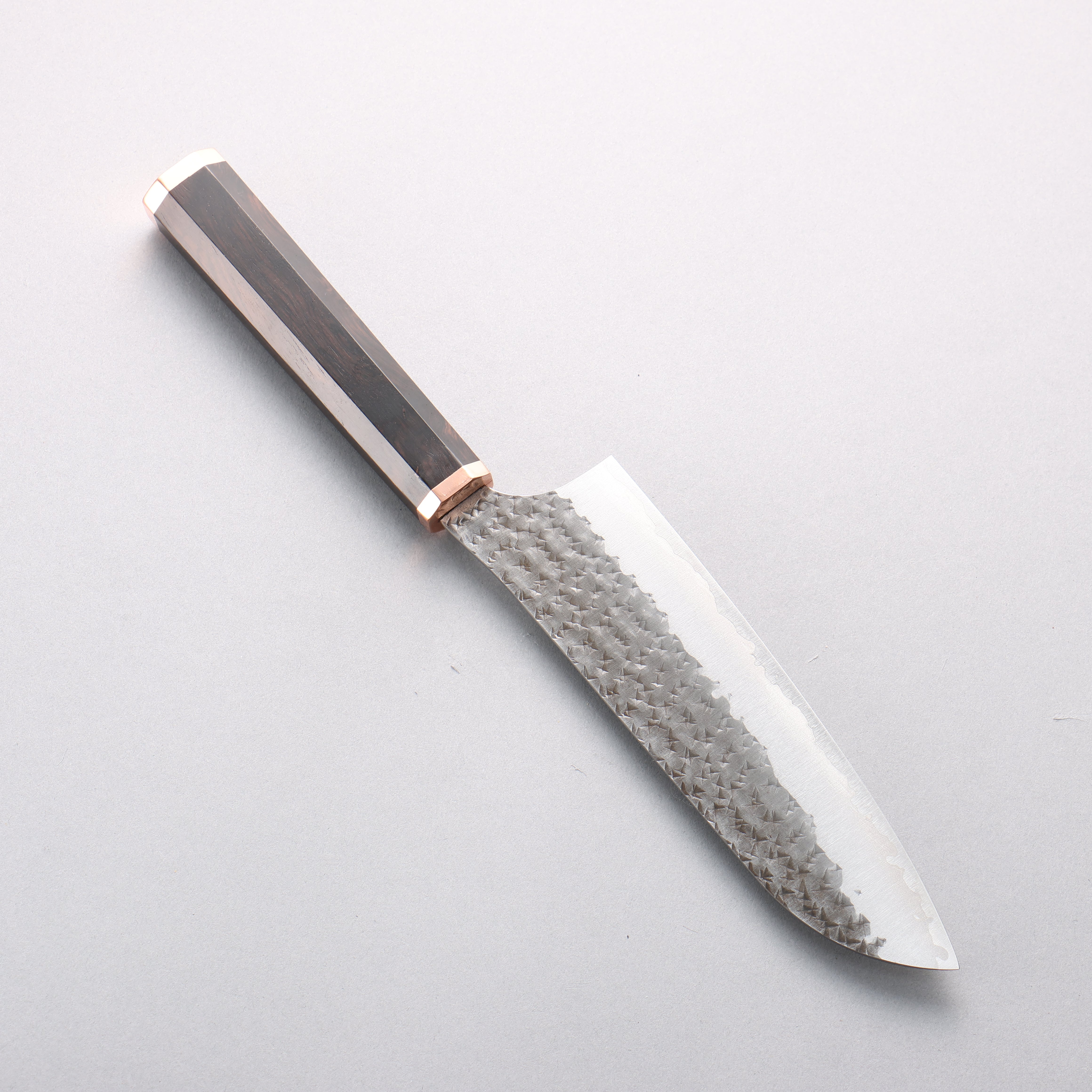 Yu Kurosaki Senko Ryu Blue Super Hammered Black Finished Santoku 170mm Ebony (Copper Ferrule and End Cap) Handle - Seisuke Knife