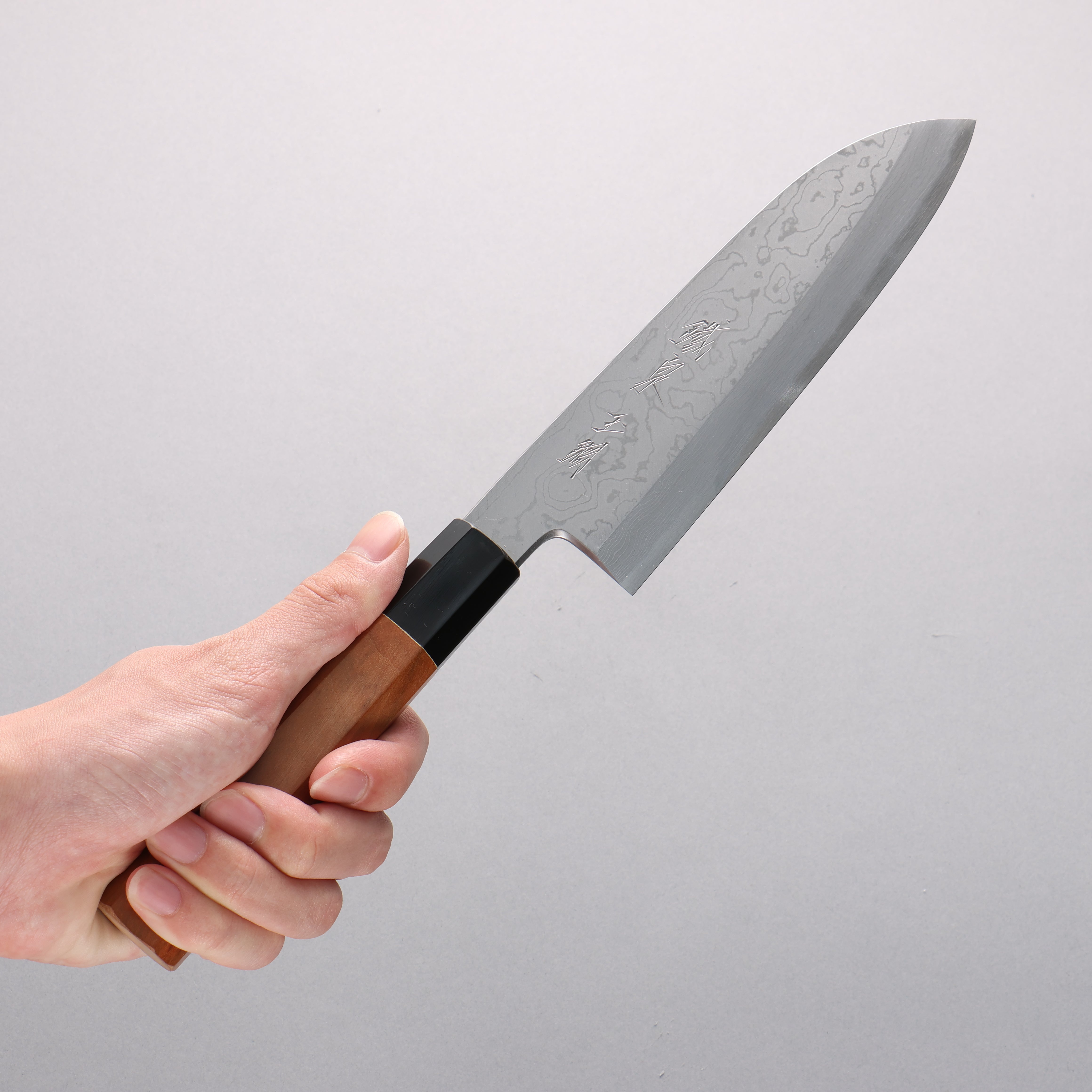Tessen by Yamatsuka Tamahagane Damascus Santoku 165mm Wild Cherry Handle - Seisuke Knife