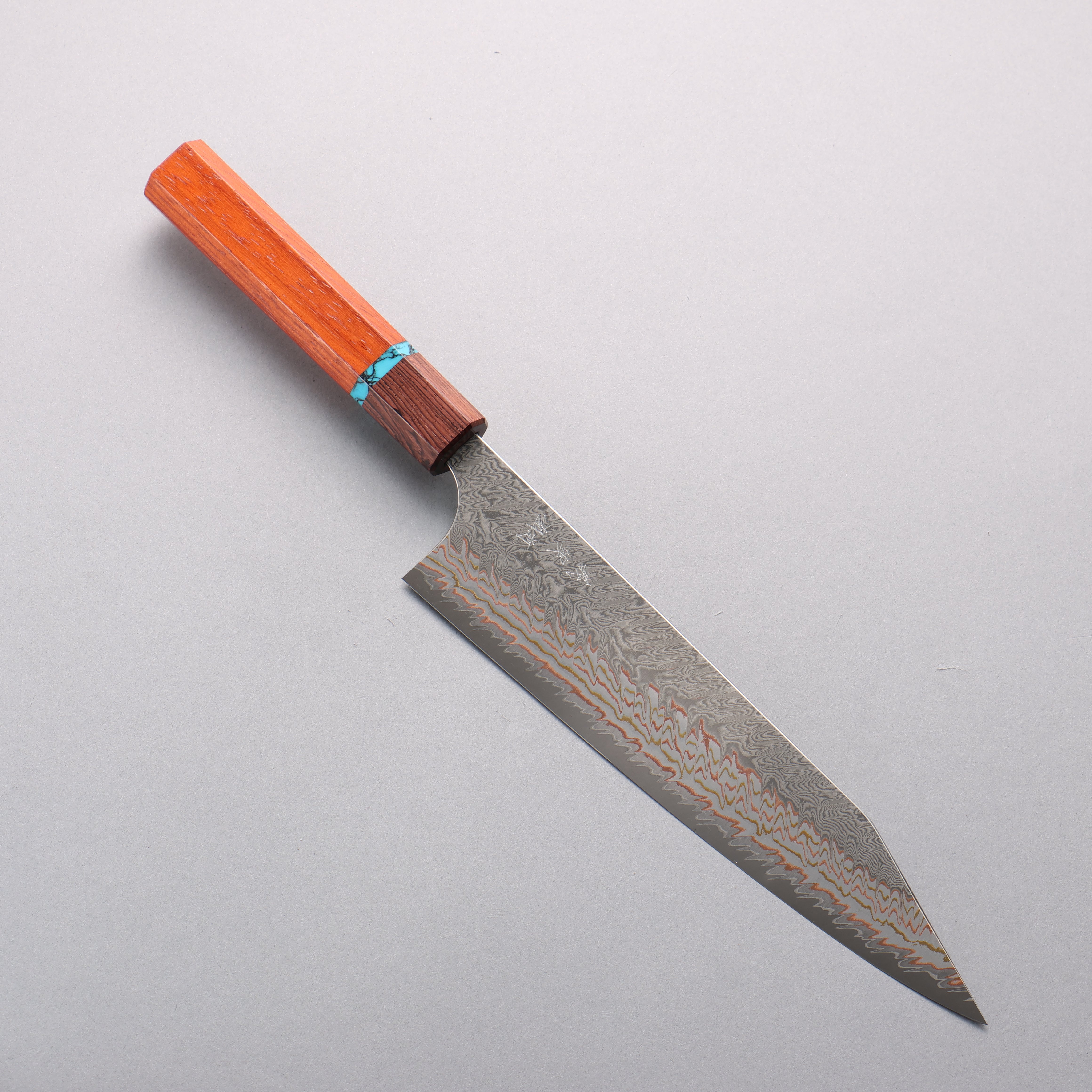Yoshimi Kato VG10w Colored Damascus Kiritsuke Gyuto 210mm Padoauk(Turquoise Ring) Handle - Seisuke Knife