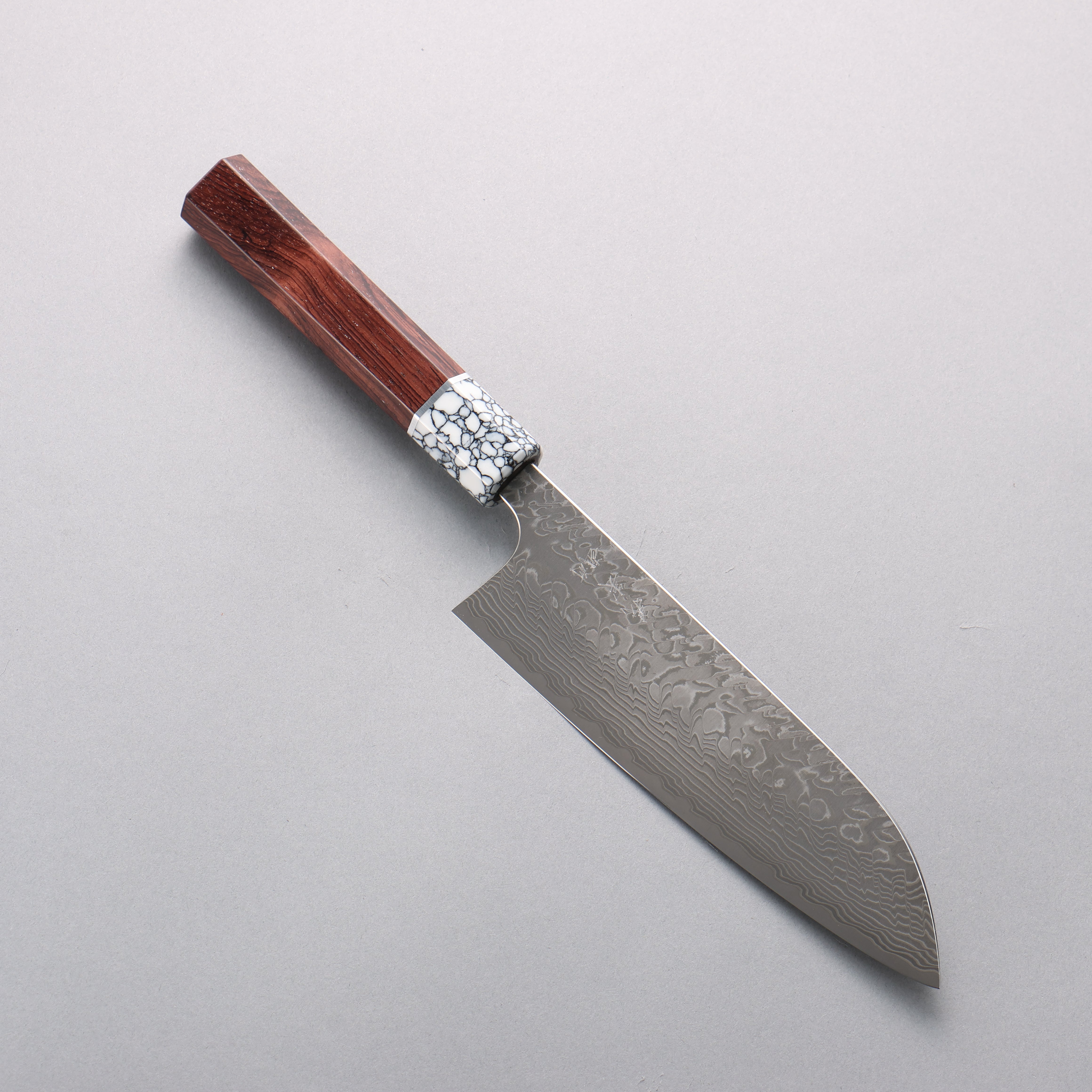 Yoshimi Kato SG2 Black Damascus Santoku 170mm Rosewood (Ferrule: White Turquoise) Handle - Seisuke Knife