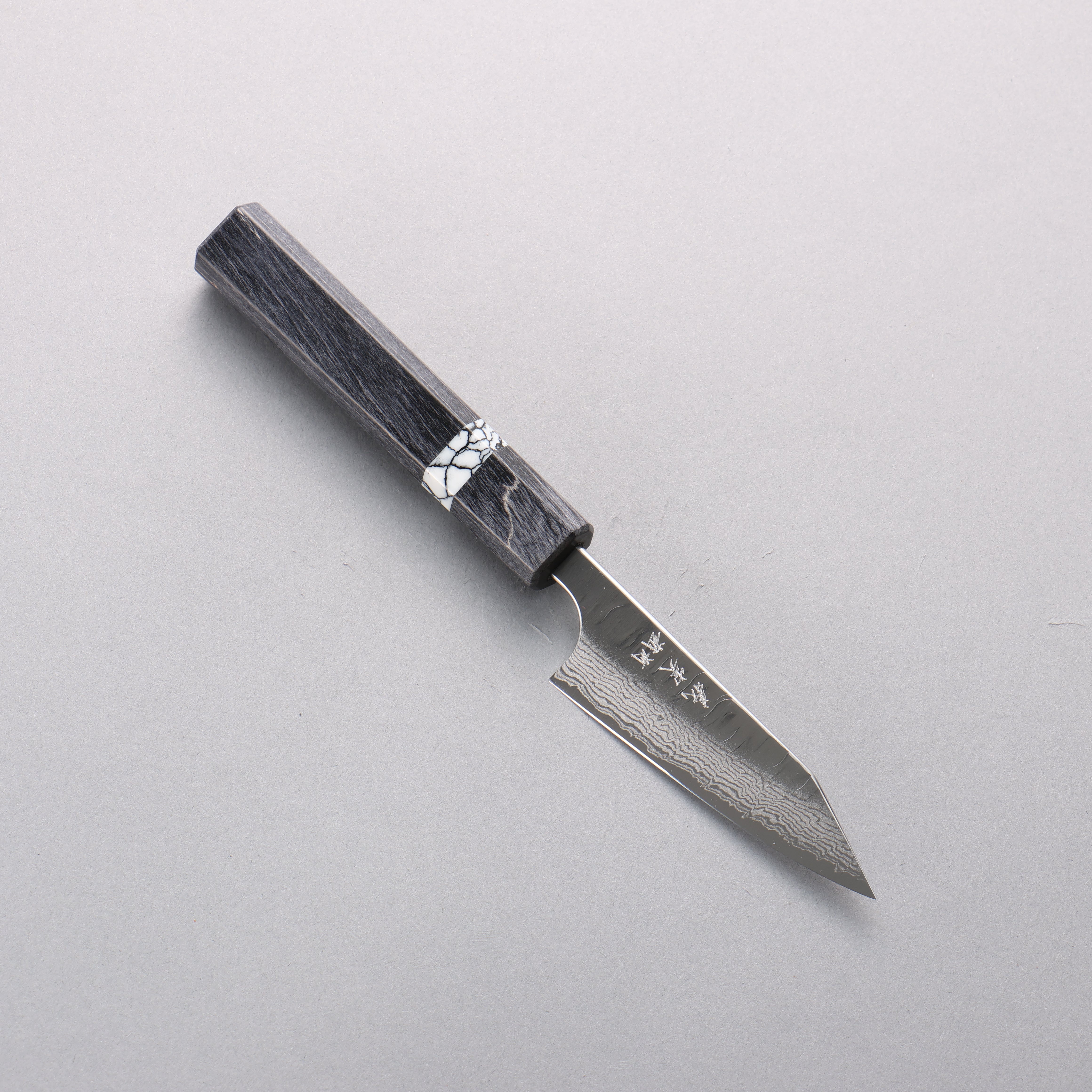 Yoshimi Kato Nami VG-XEOS Hammered Damascus Kiritsuke Paring 90mm Black Stabilized Wood & White Turquoise Ring Handle - Seisuke Knife