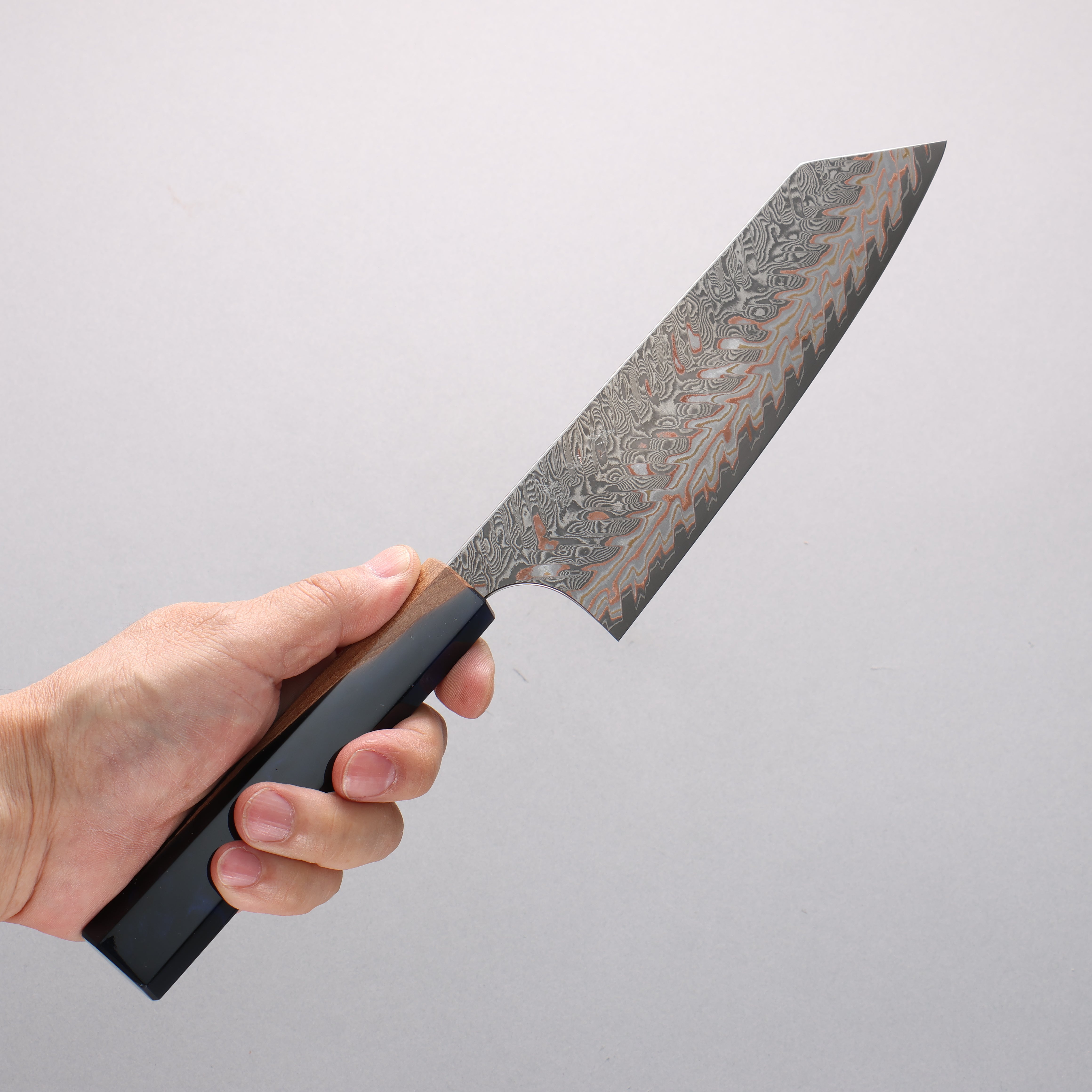 Yoshimi Kato VG10w Colored Damascus Bunka 170mm Olive Tree and Blue Resin Handle - Seisuke Knife