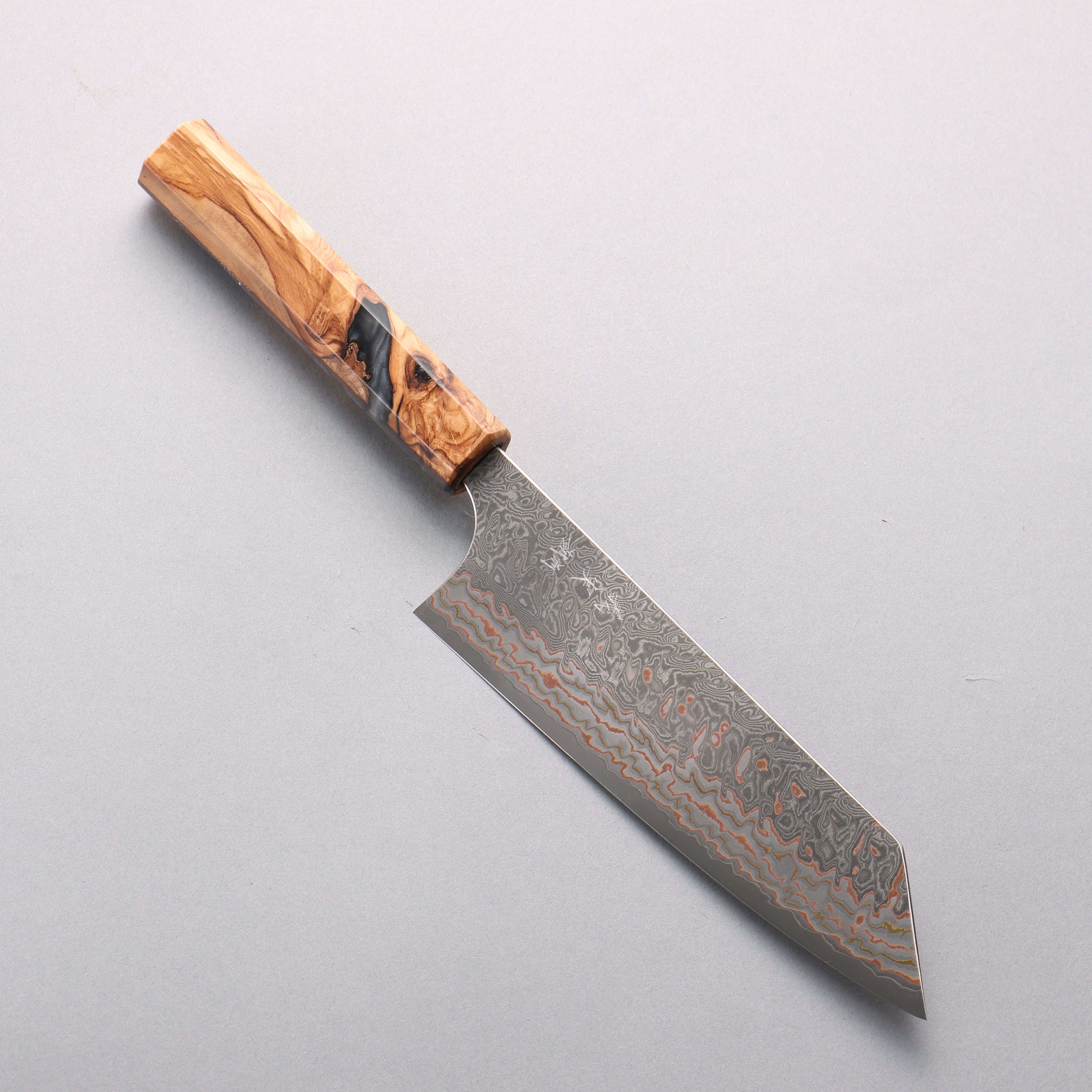 Yoshimi Kato VG10w Colored Damascus Bunka 170mm Olive & Black Marble Resin Handle - Seisuke Knife
