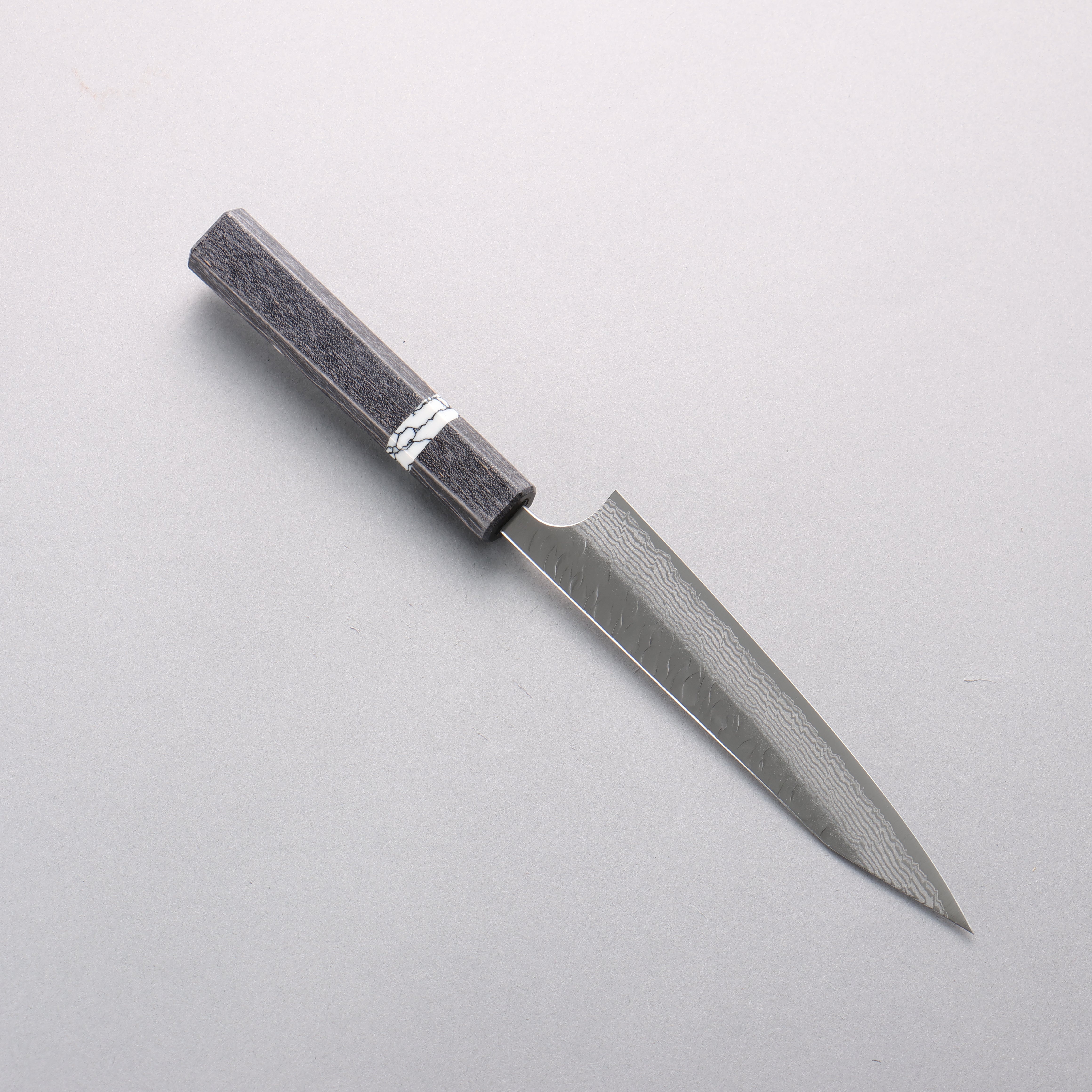 Yoshimi Kato Nami VG-XEOS Hammered Damascus Kiritsuke Petty-Utility 150mm Black Stabilized Wood (White Turquoise Ring) Handle - Seisuke Knife