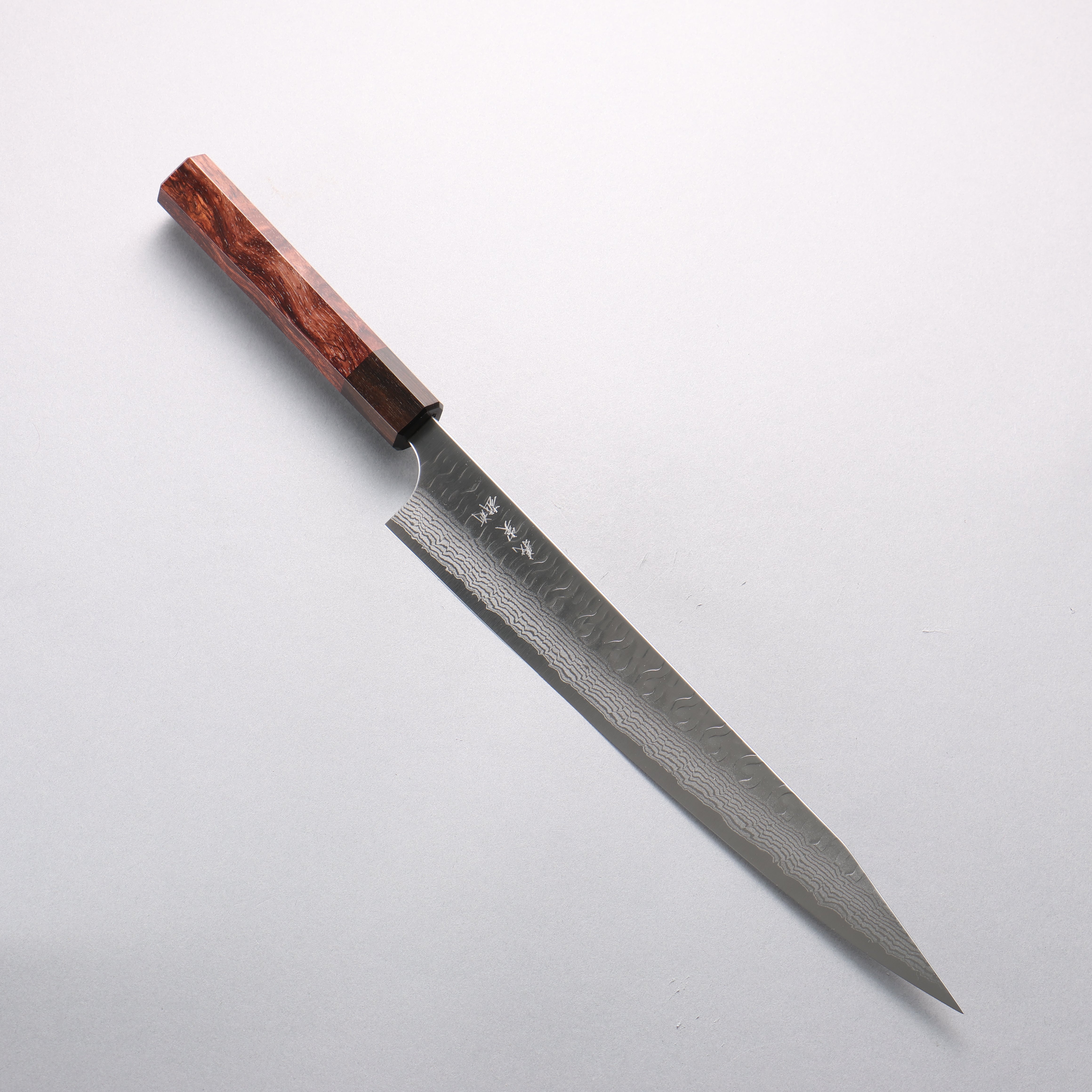 Yoshimi Kato Nami VG-XEOS Hammered Damascus Kiritsuke Sujihiki 270mm Rosewood (Ferrule: Ebony) Handle - Seisuke Knife