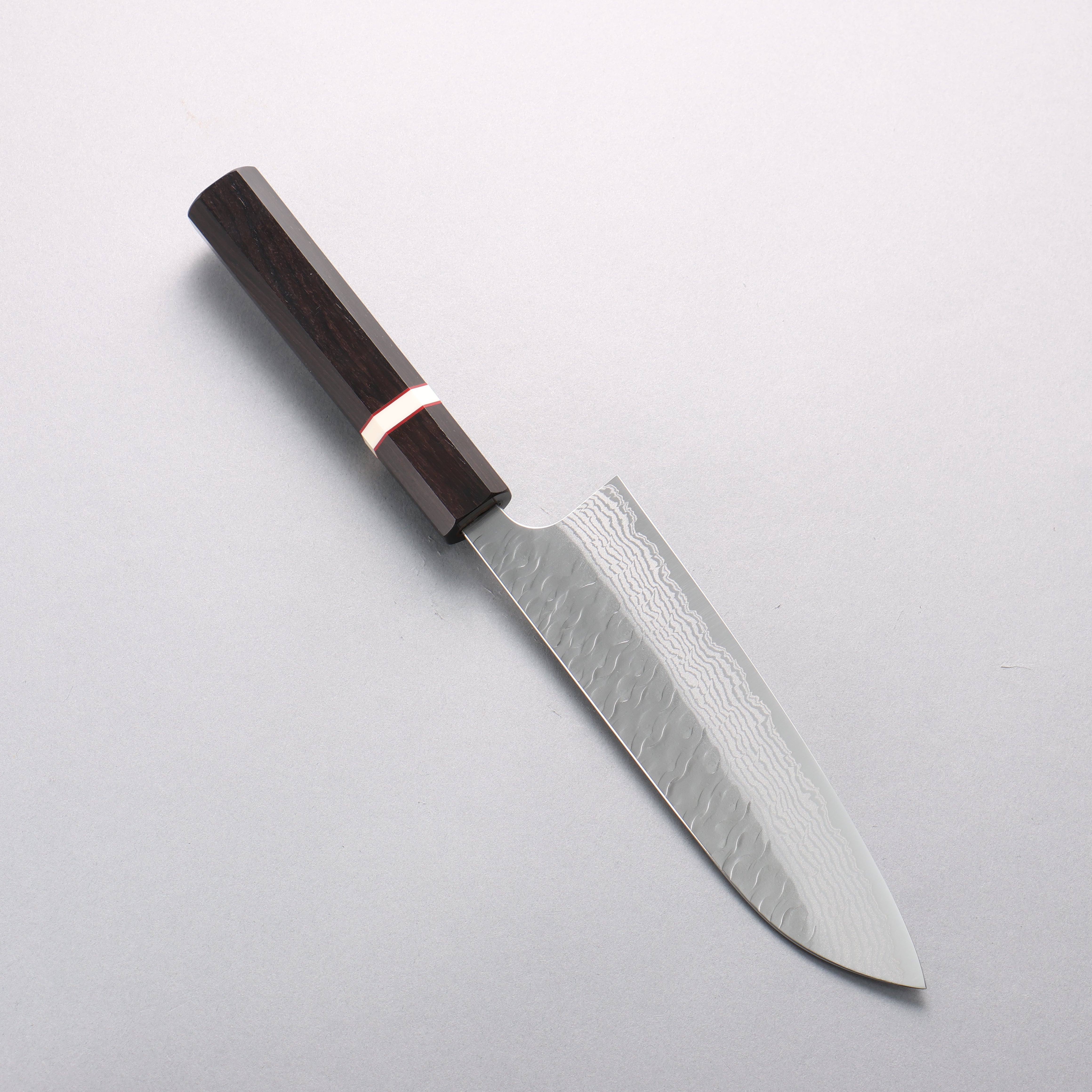 Yoshimi Kato Nami VG-XEOS Hammered Damascus Santoku 170mm Ebony (White Ring) Handle - Seisuke Knife