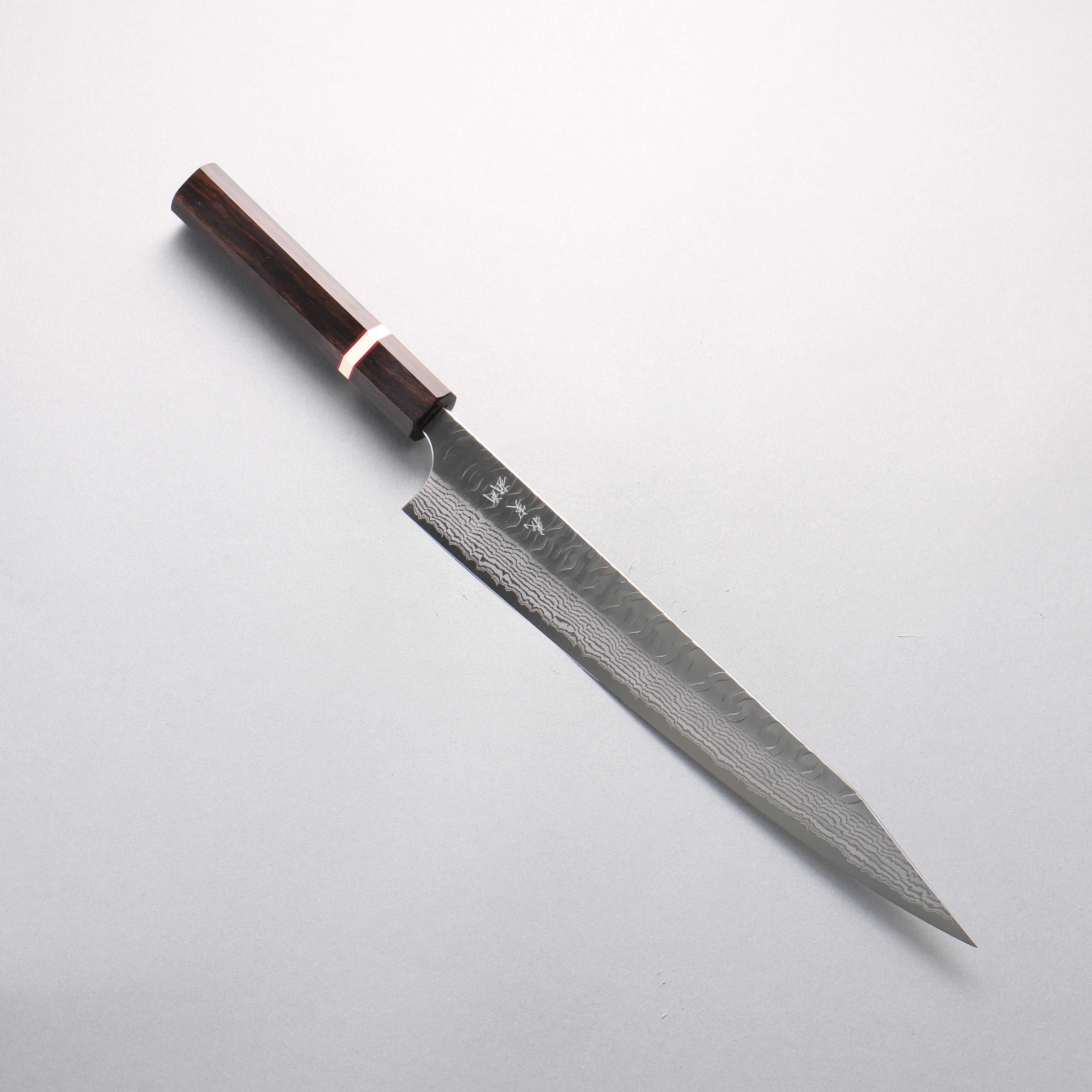 Yoshimi Kato Nami VG-XEOS Hammered Damascus Kiritsuke Sujihiki 270mm Ebony (White Ring) Handle - Seisuke Knife