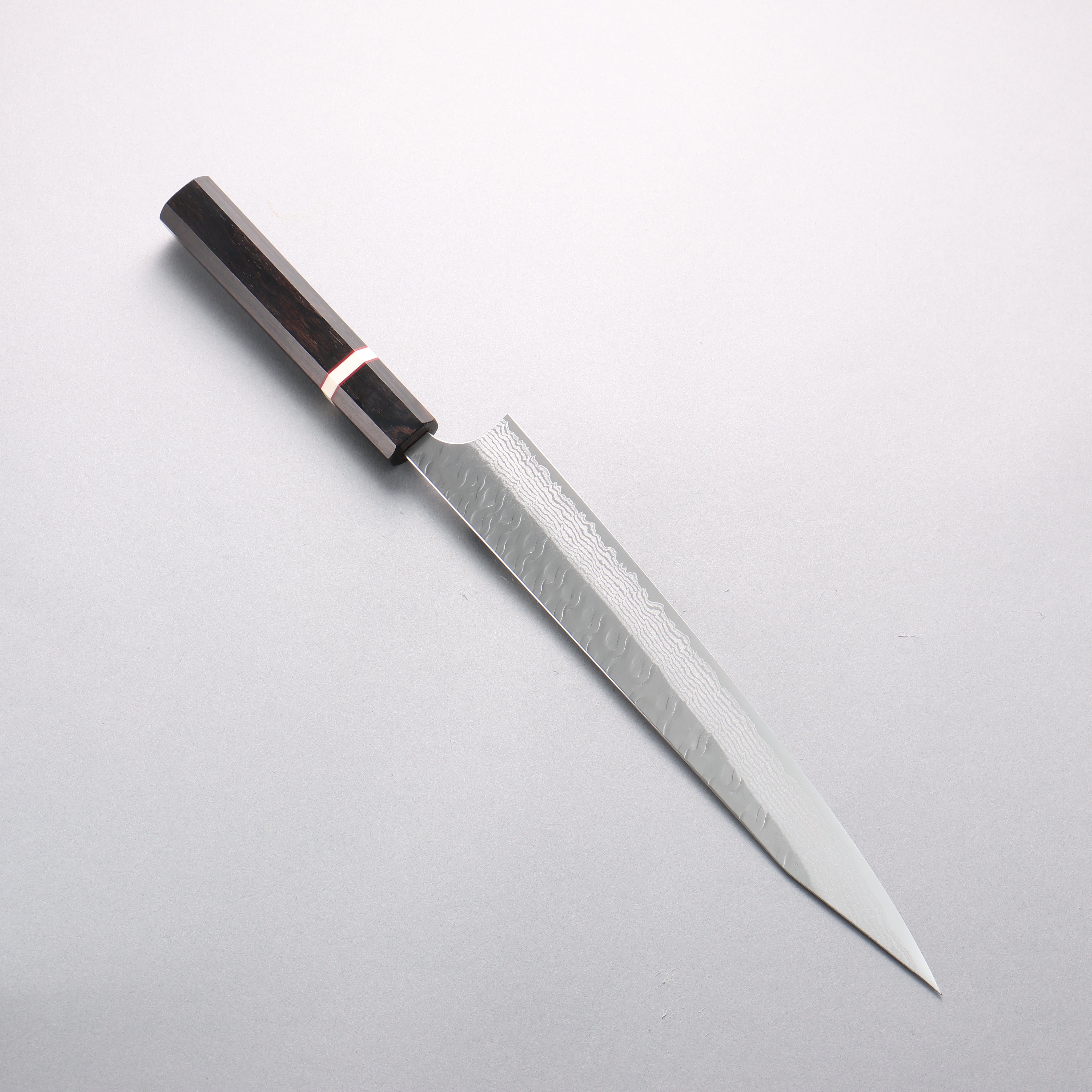 Yoshimi Kato Nami VG-XEOS Hammered Damascus Kiritsuke Sujihiki 270mm Ebony (White Ring) Handle - Seisuke Knife