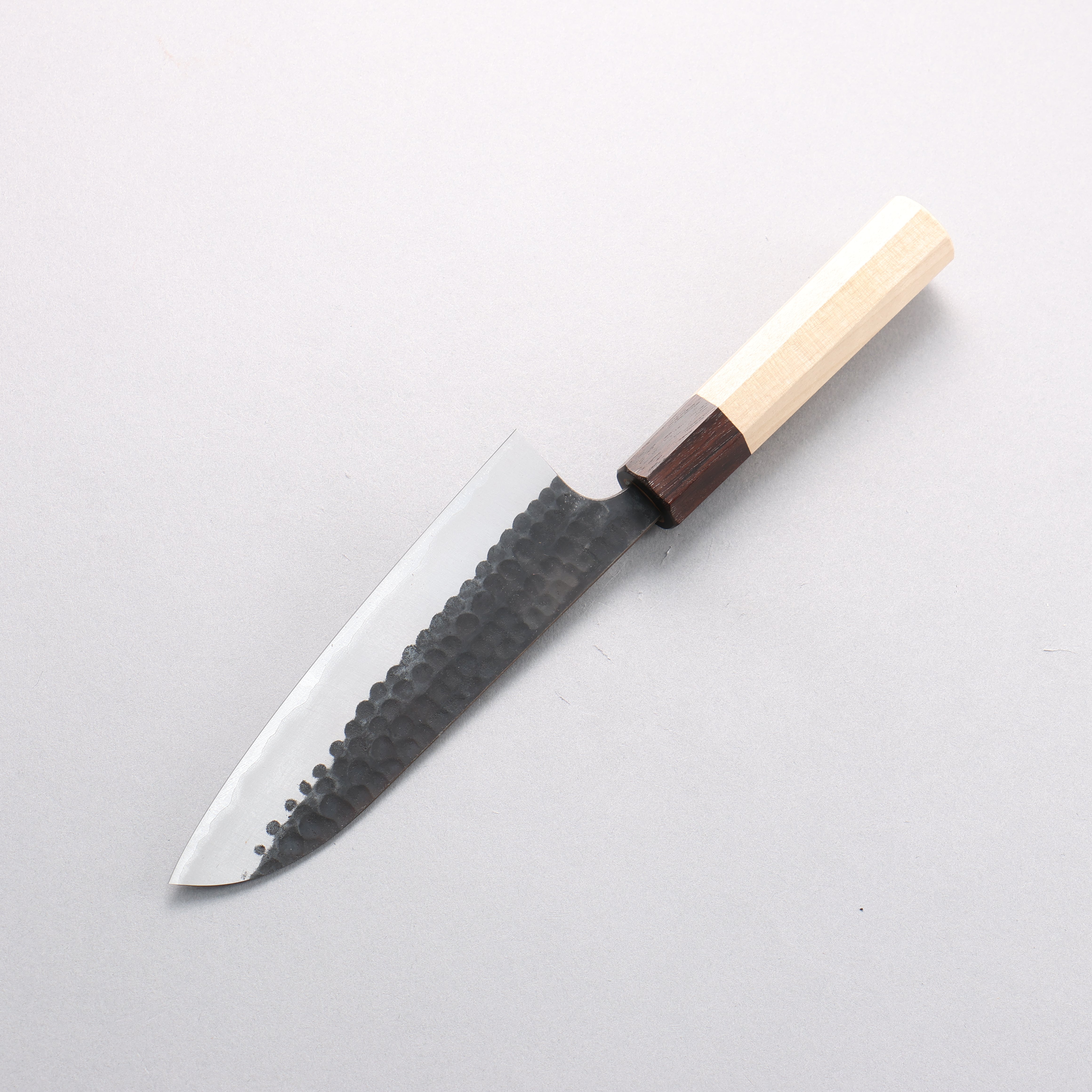Anryu Blue Super Hammered Black Finished Small Santoku 150mm Magnolia (Ferrule: Ebony) Handle - Seisuke Knife