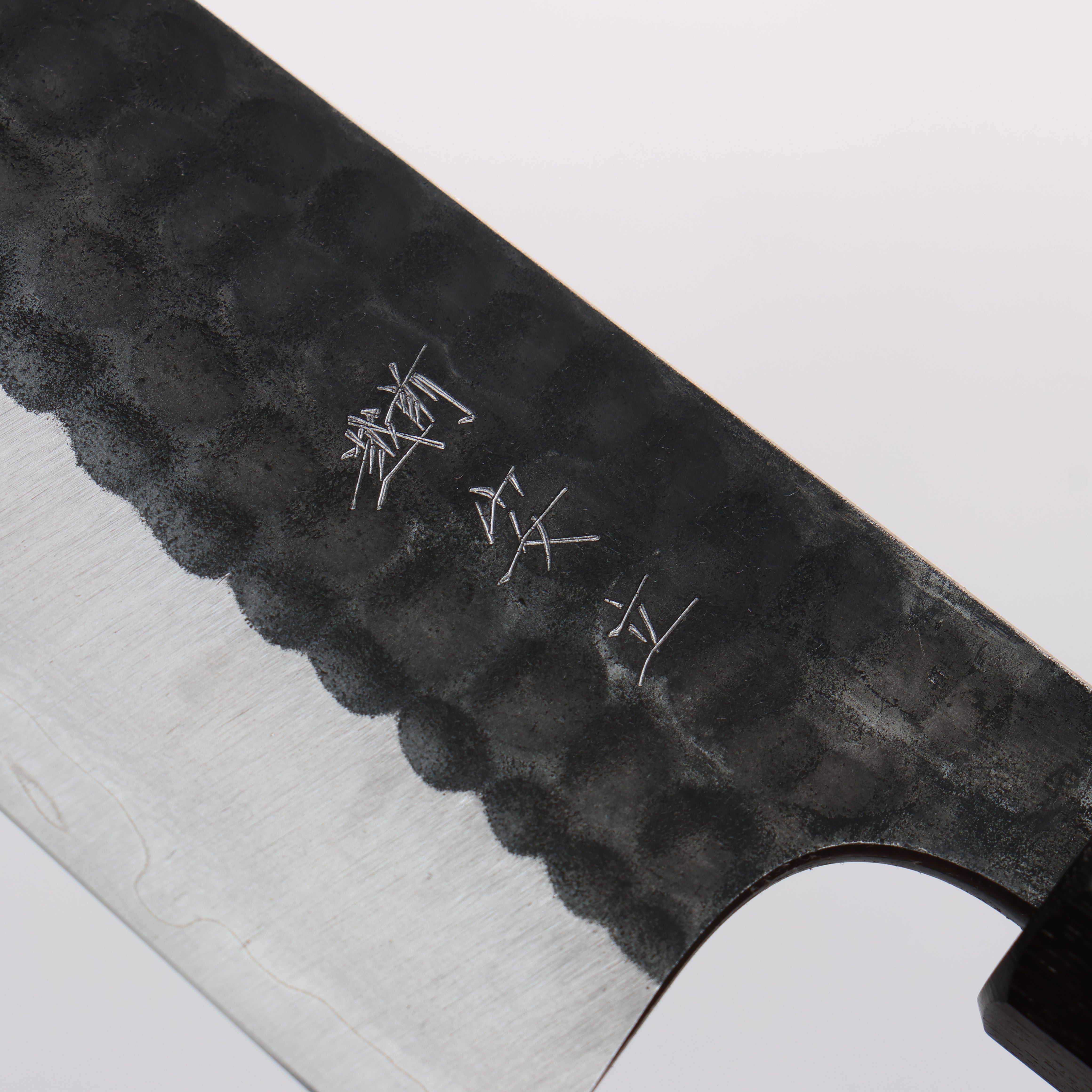 Anryu Blue Super Hammered Black Finished Small Santoku 150mm Magnolia (Ferrule: Ebony) Handle - Seisuke Knife