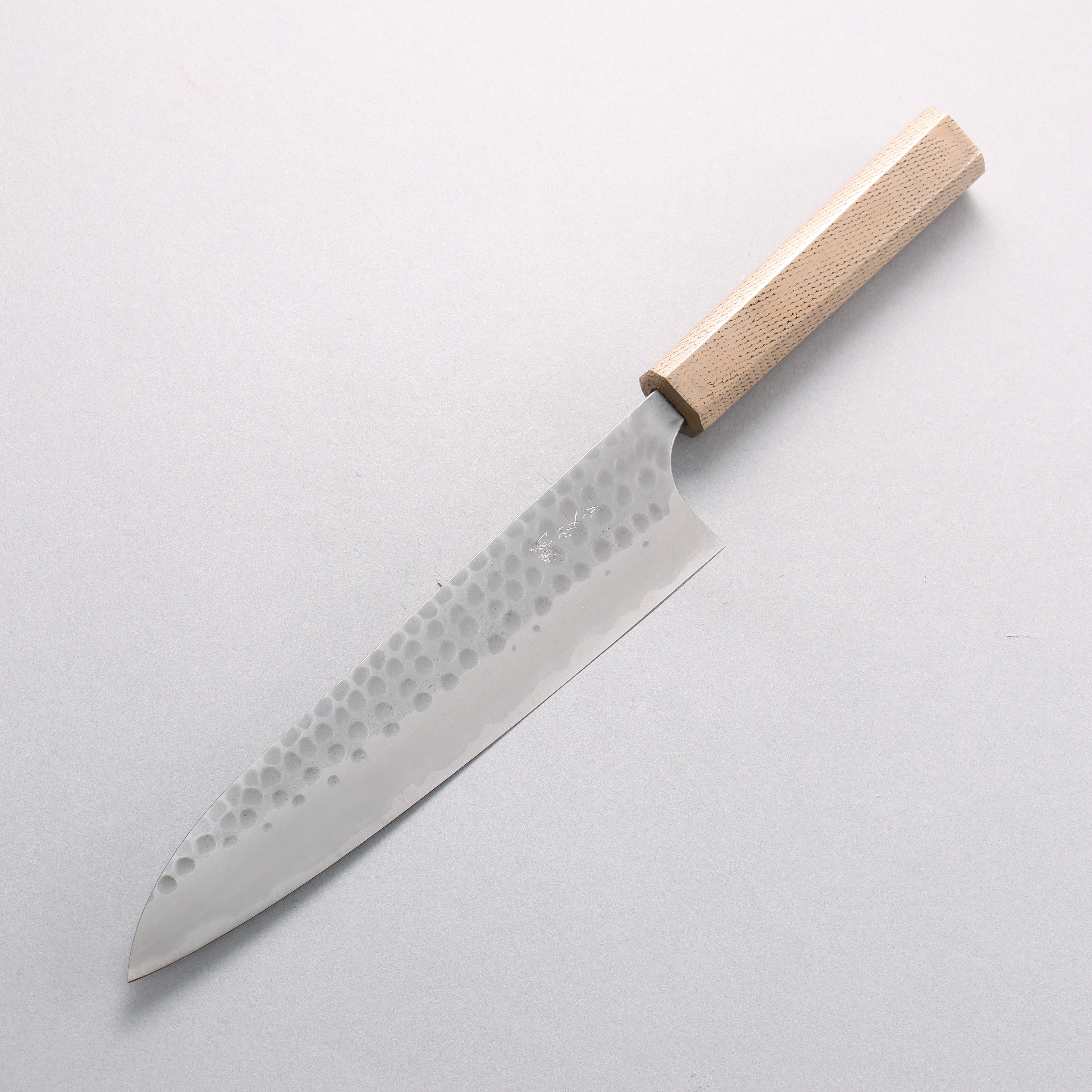 Anryu Blue Super Hammered Migaki Gyuto 210mm White Snake Skin Lacquered Oak Handle - Seisuke Knife