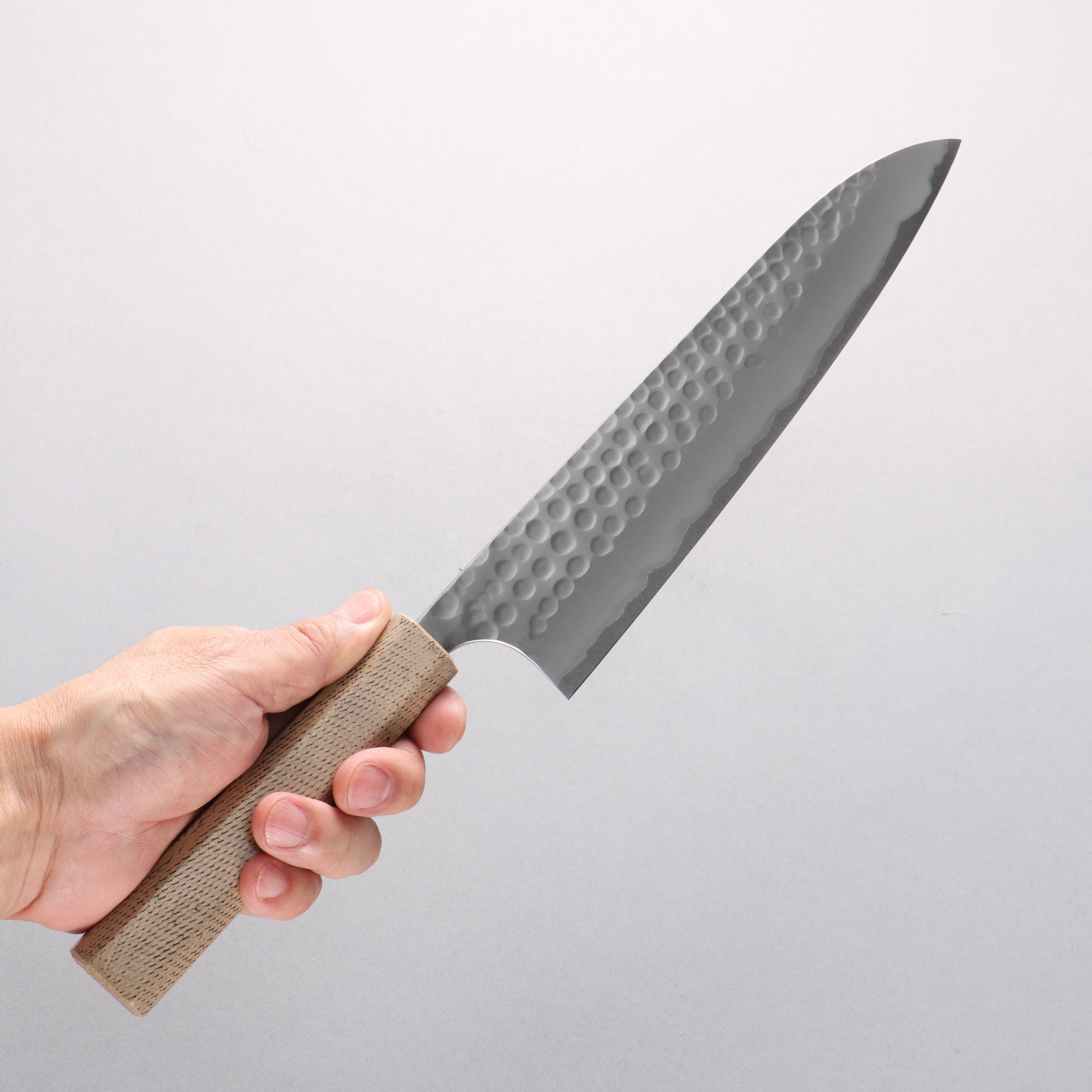 Anryu Blue Super Hammered Migaki Gyuto 210mm White Snake Skin Lacquered Oak Handle - Seisuke Knife