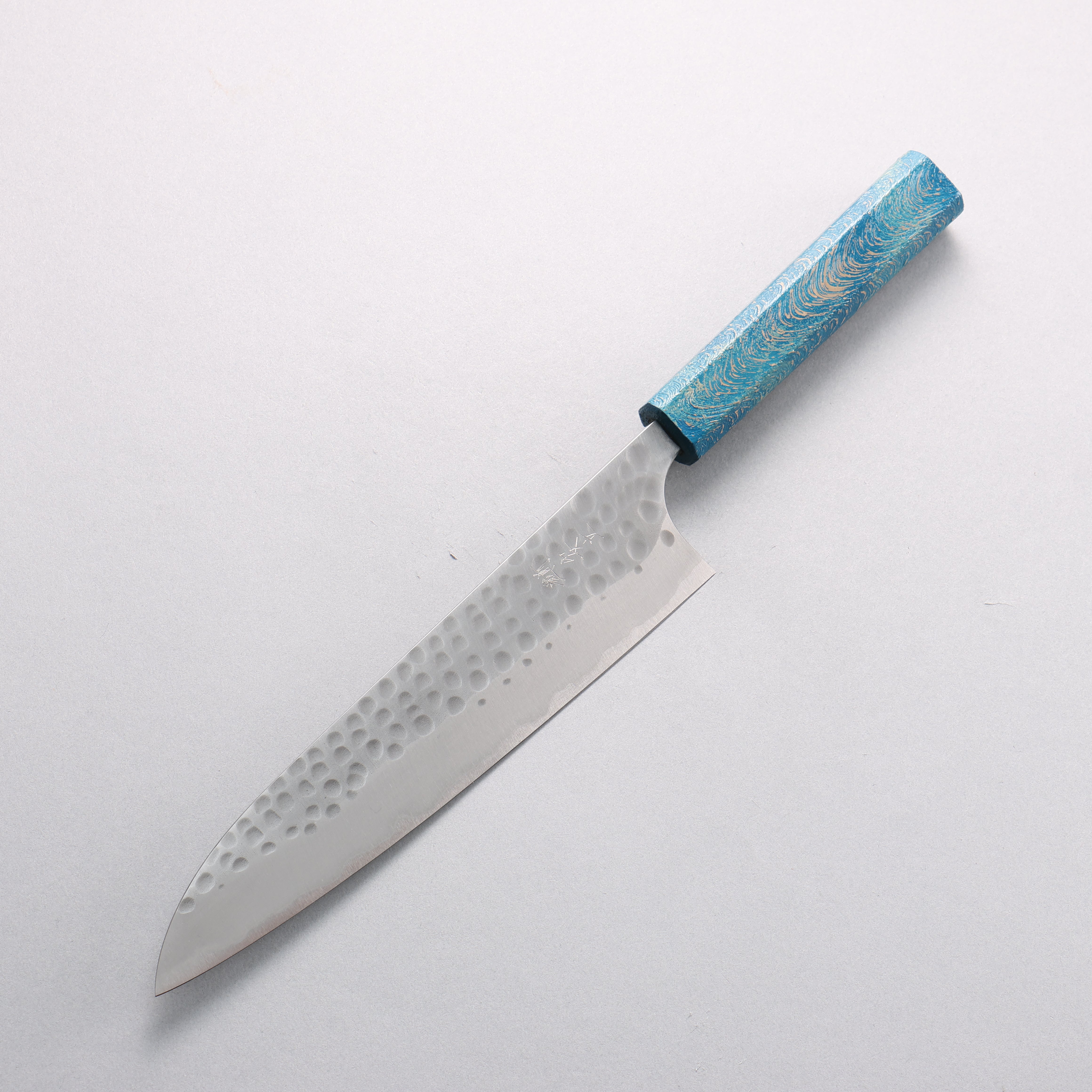Anryu Blue Super Hammered Migaki Finished Gyuto 210mm Blue Ocean Lacquered Oak Handle - Seisuke Knife