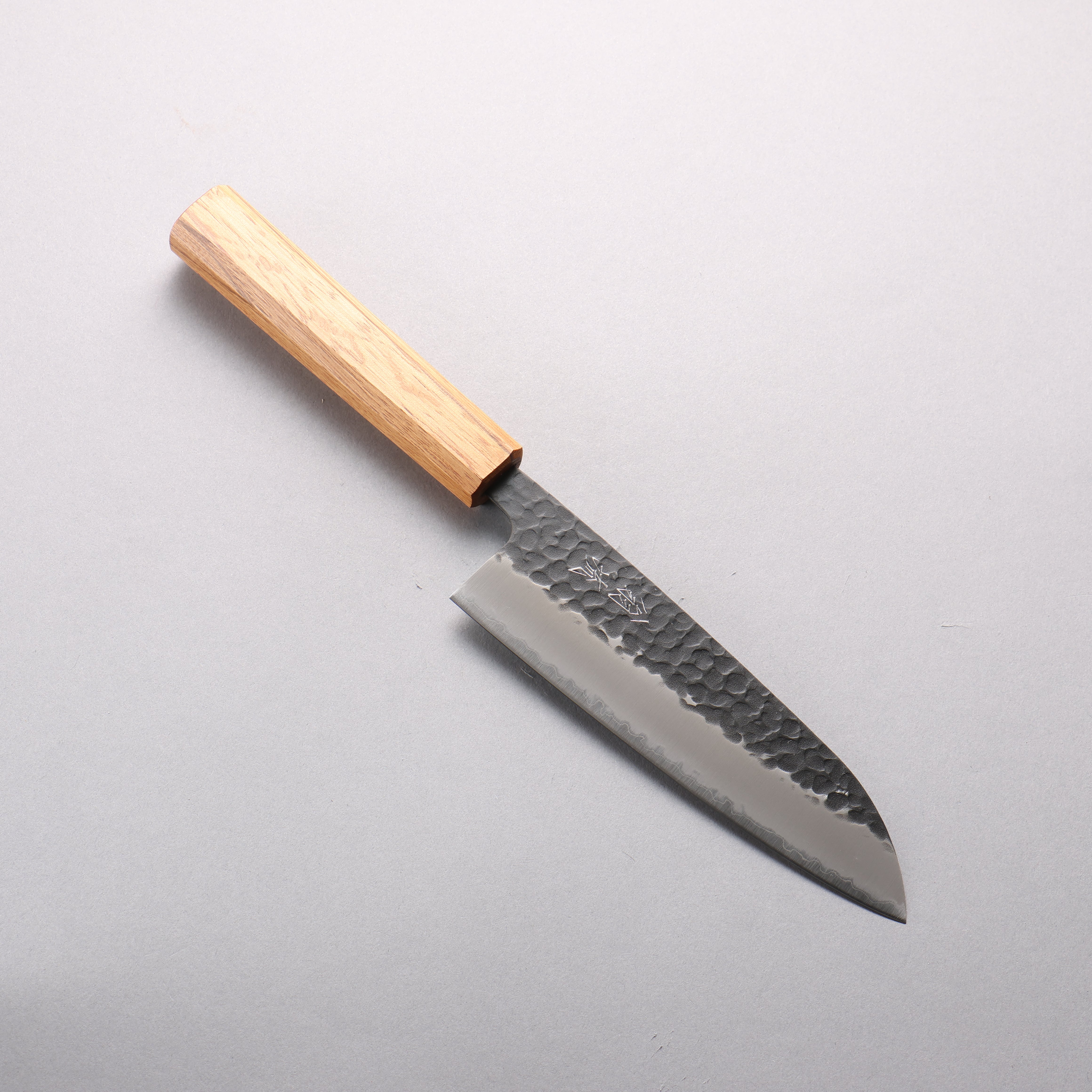 Oul Blue Super Hammered Kurouchi Santoku 165mm Oak Handle - Seisuke Knife