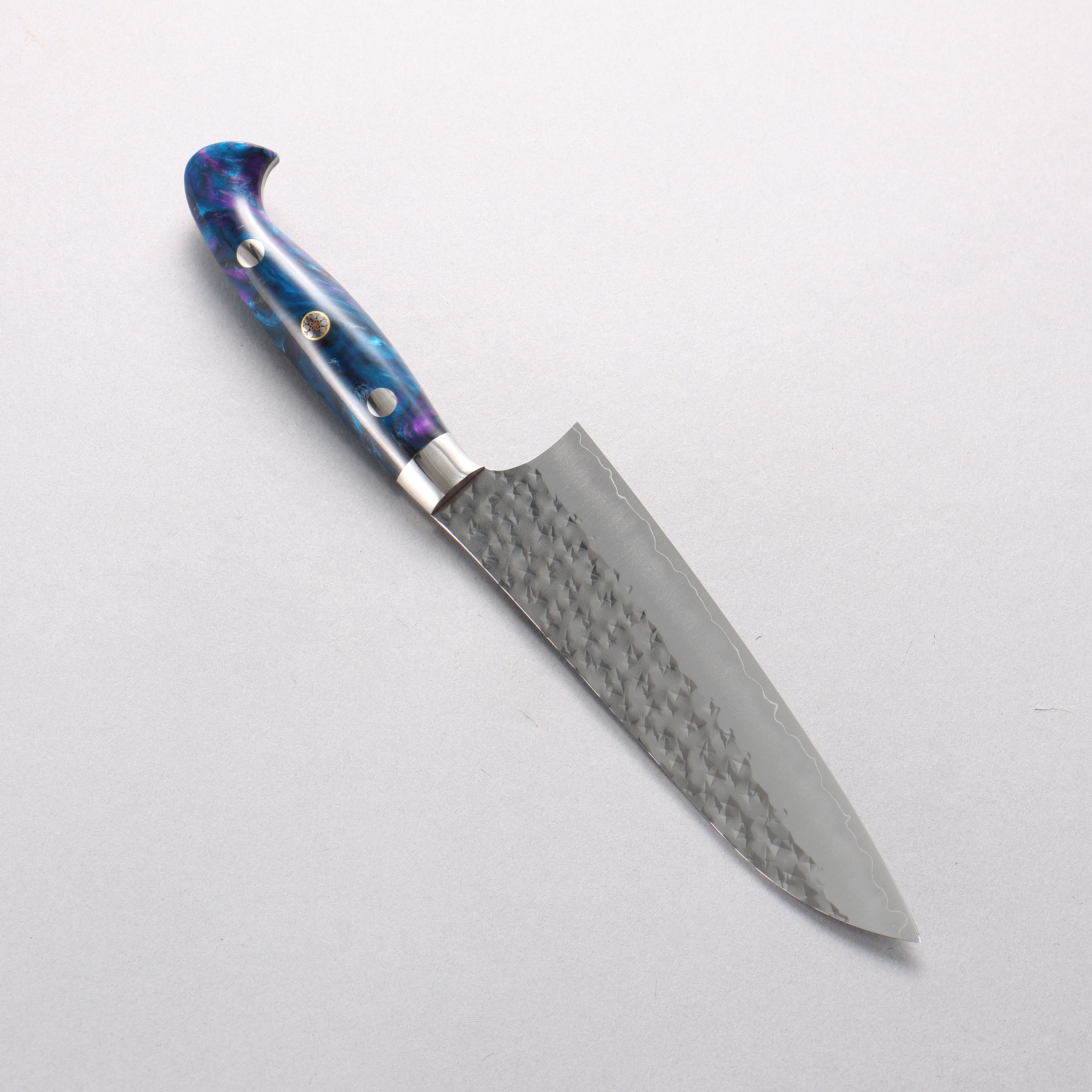Yu Kurosaki Senko Ryu SG2 Hammered Small Santoku 150mm Blue Marble Acrylic Handle - Seisuke Knife