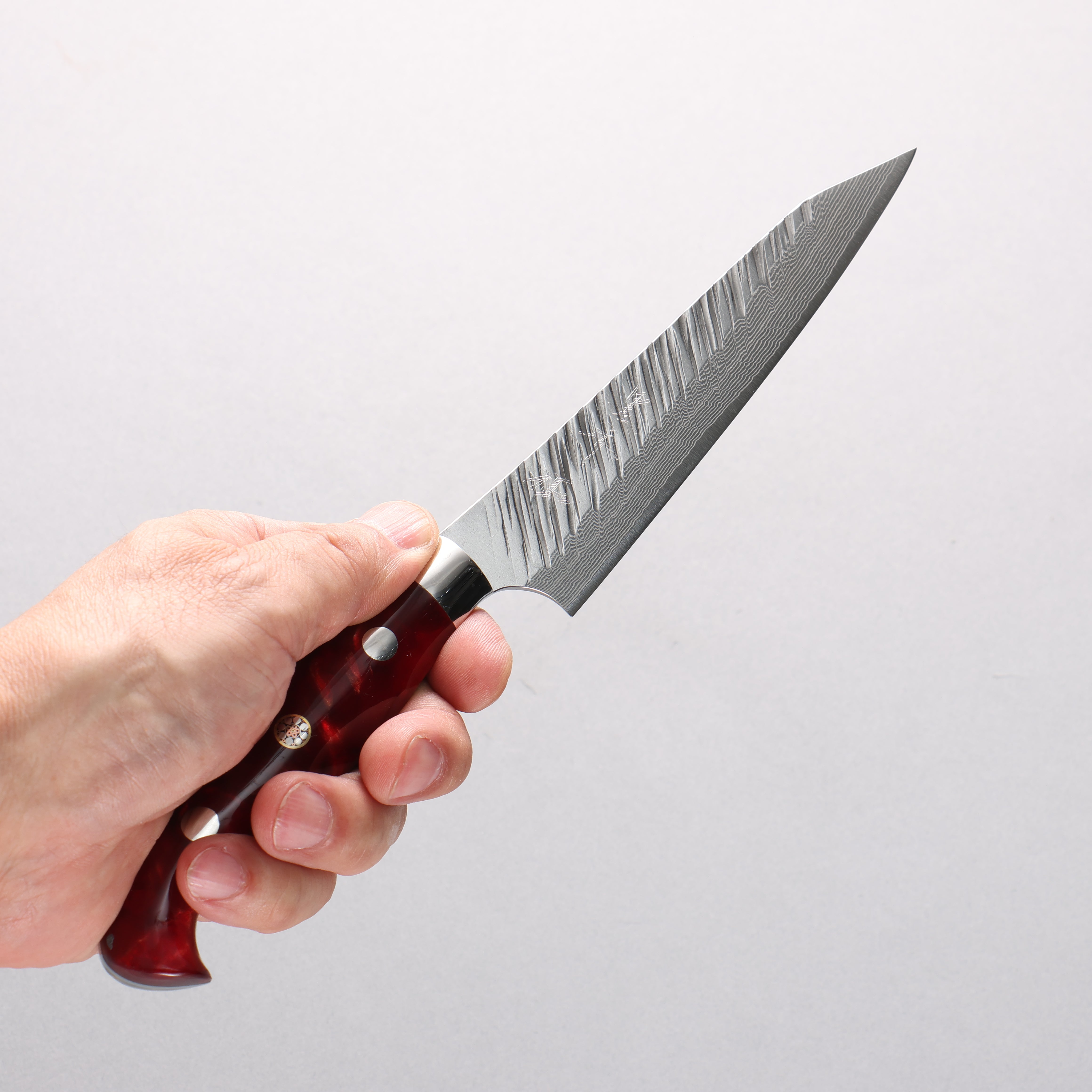 Yu Kurosaki Fujin SG2 Hammered Damascus Kiritsuke Petty-Utility 130mm Red Marble / Black Marble Acrylic Handle - Seisuke Knife