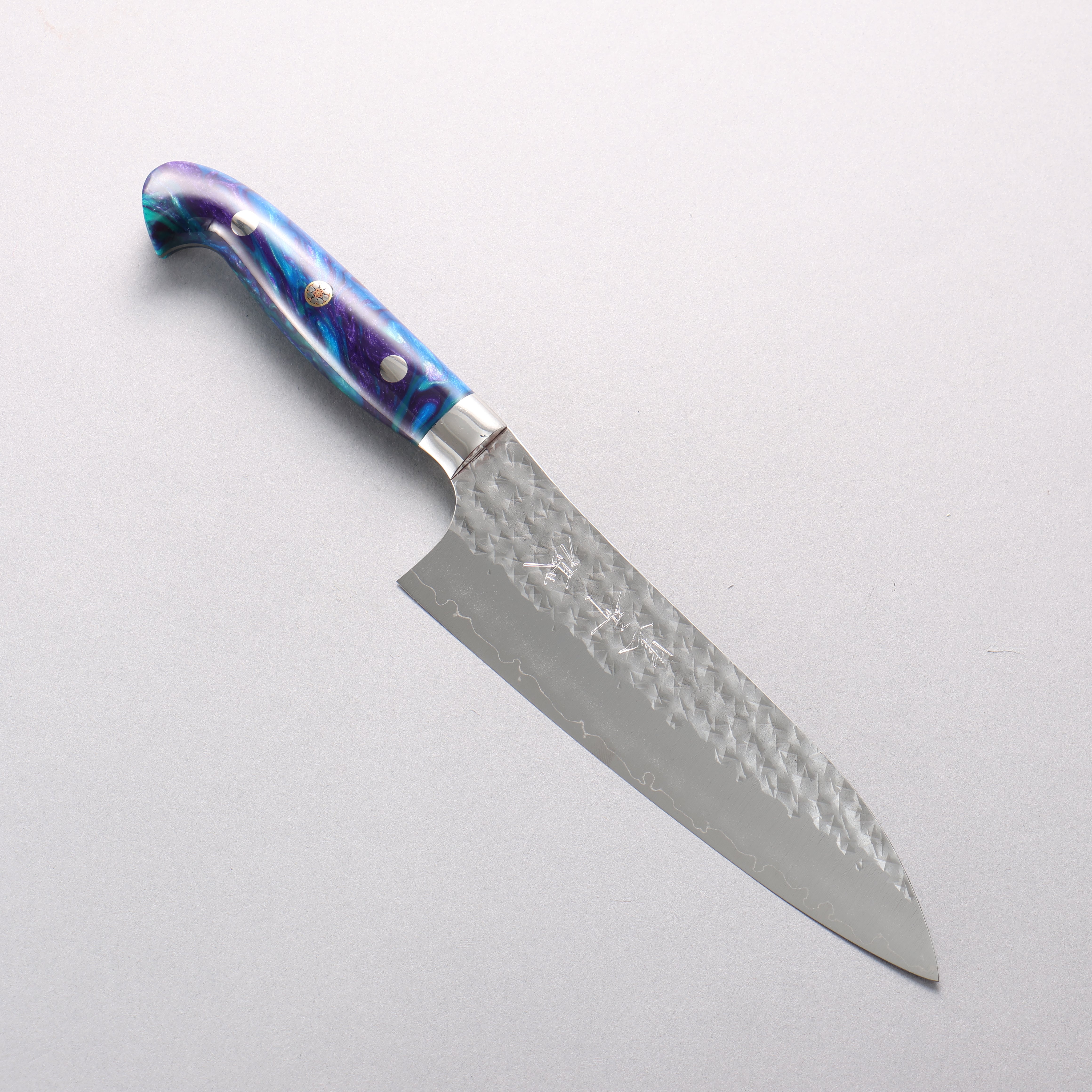 Yu Kurosaki Senko Ryu SG2 Hammered Santoku 170mm Blue Purple Acrylic Handle - Seisuke Knife