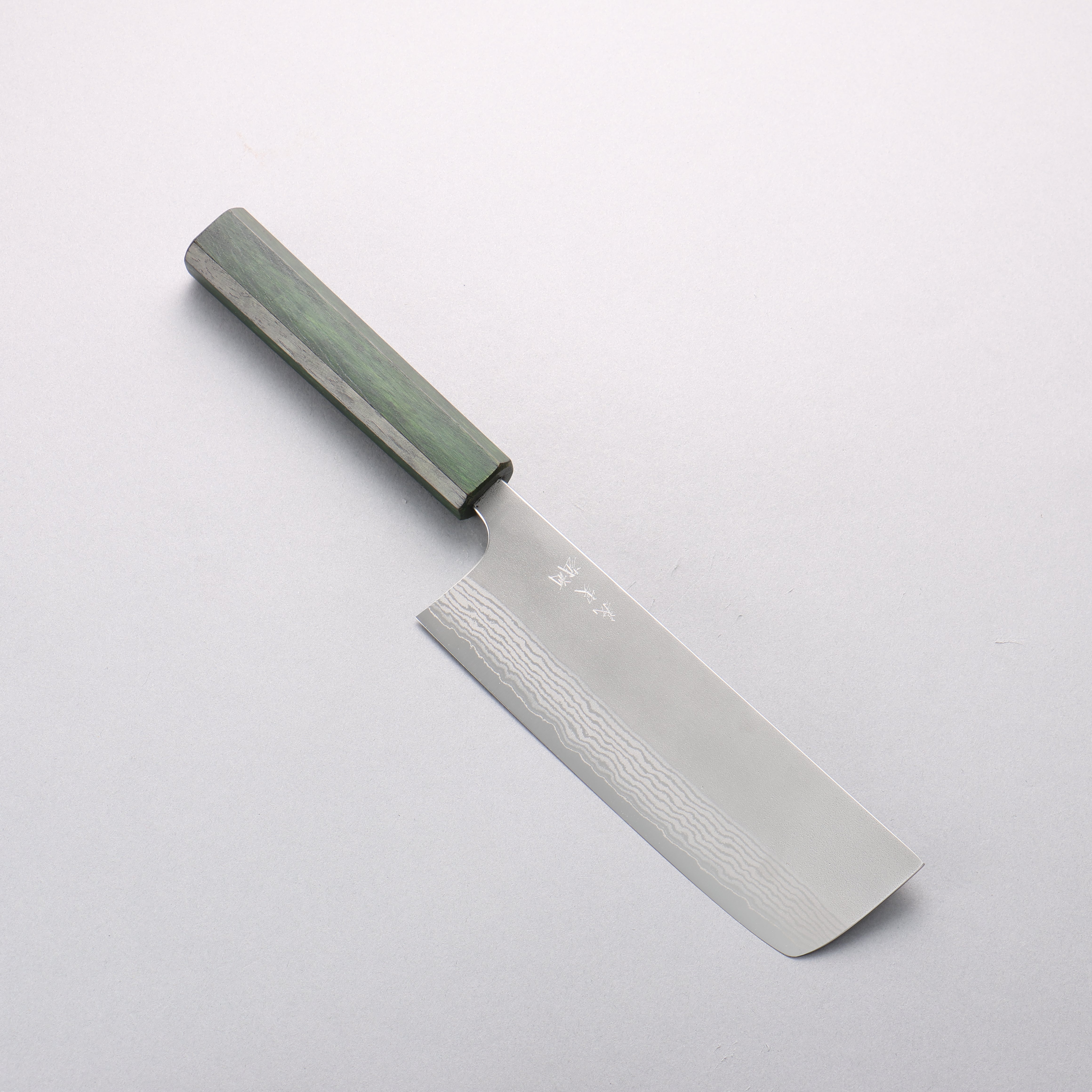 Yoshimi Kato VG10 Damascus Nashiji Nakiri 165mm Green Lacquered Oak Handle - Seisuke Knife