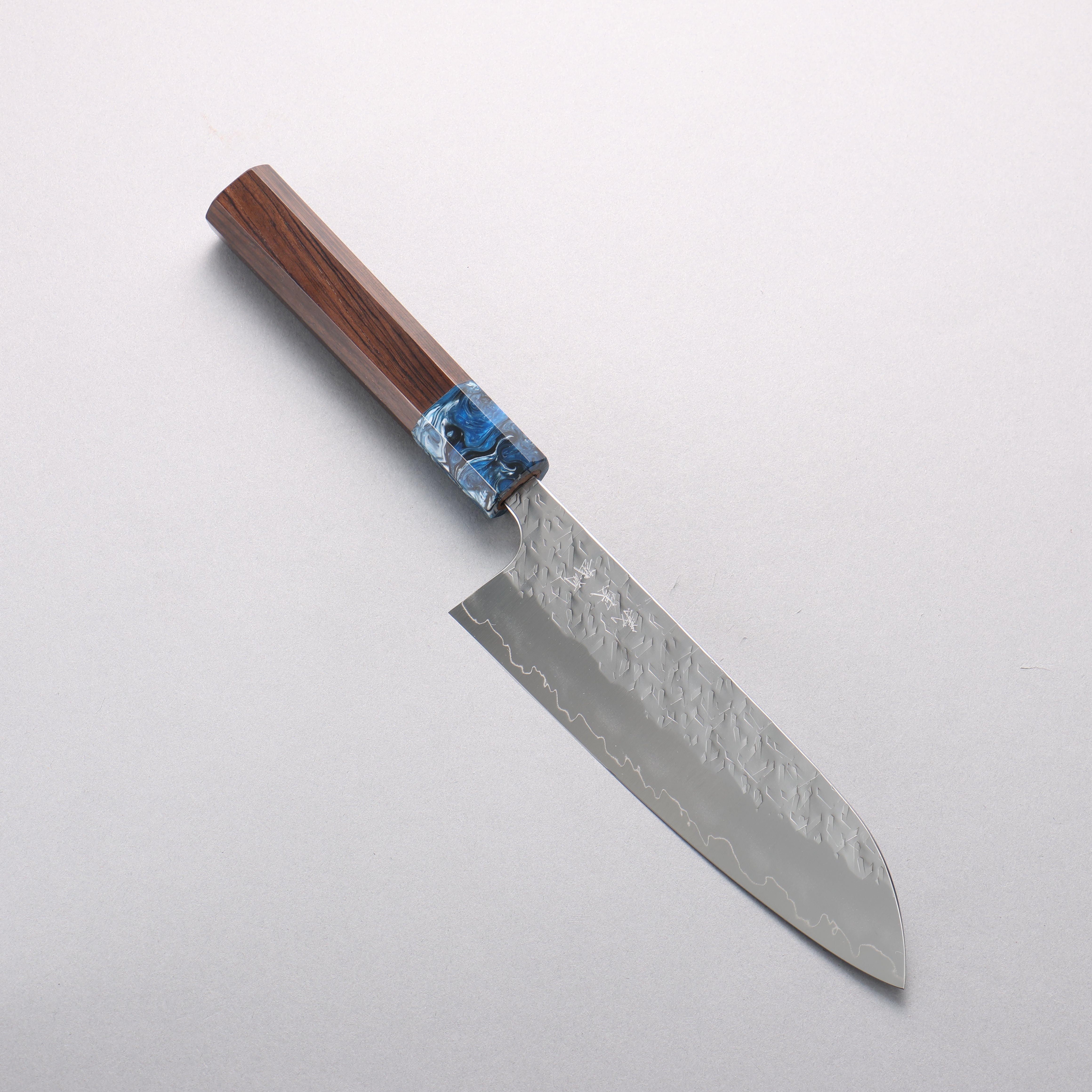 Yoshimi Kato Hyo SG2 Hammered Santoku 170mm Ebony (ferrule: Blue Marble Resin) Handle - Seisuke Knife