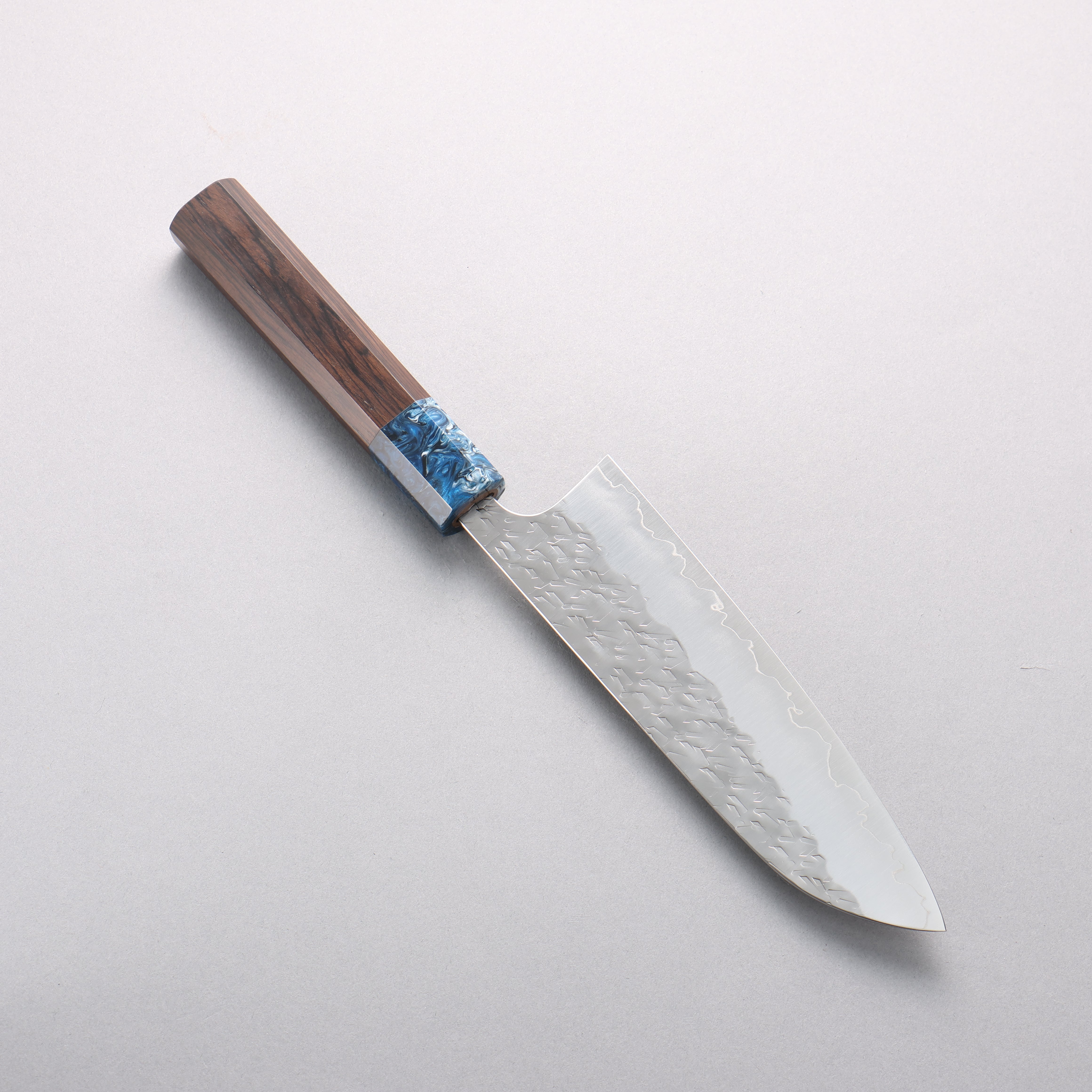 Yoshimi Kato Hyo SG2 Hammered Santoku 170mm Ebony (ferrule: Blue Marble Resin) Handle - Seisuke Knife