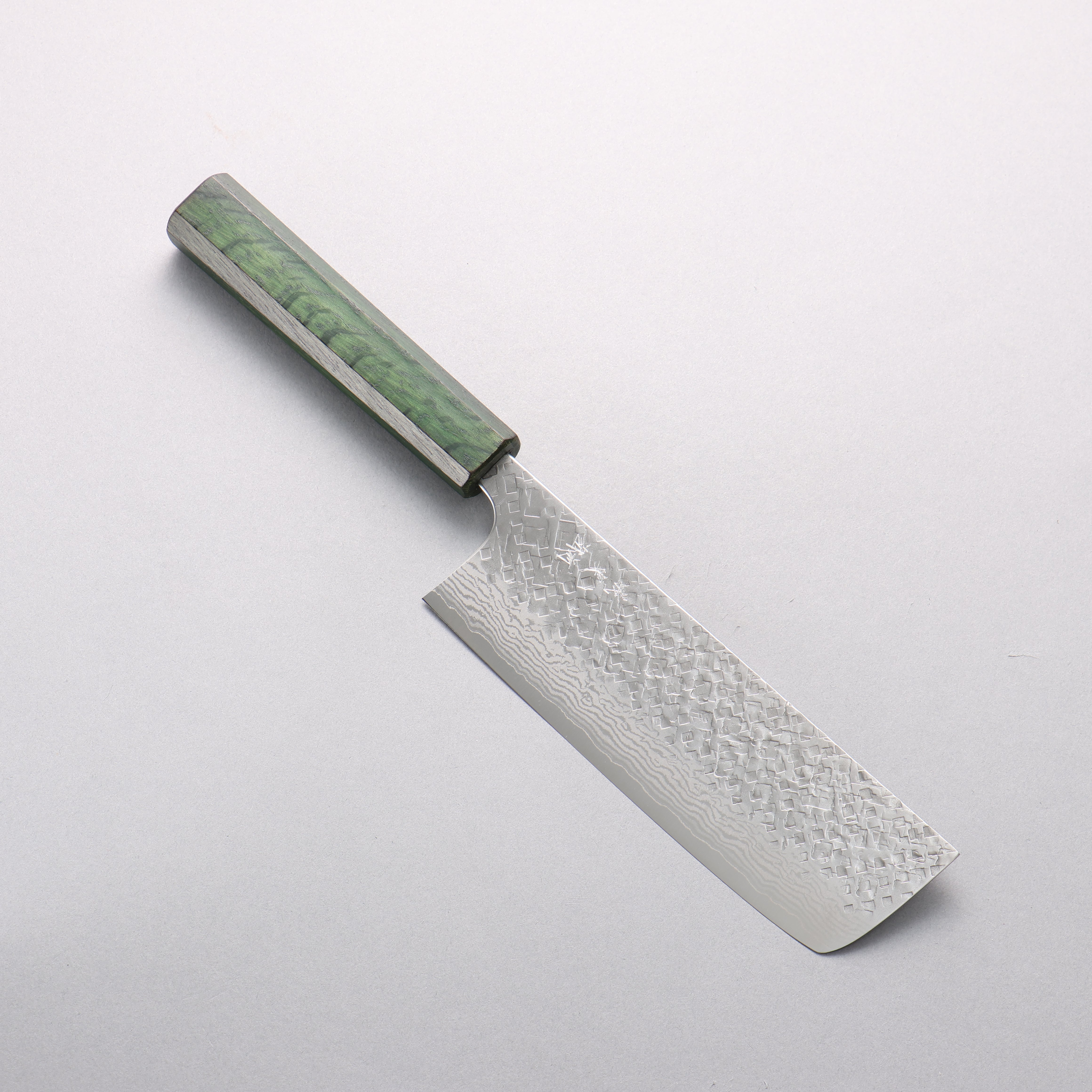 Yoshimi Kato VG10 Damascus Square Hammered Nakiri 165mm Green Lacquered Oak Handle - Seisuke Knife
