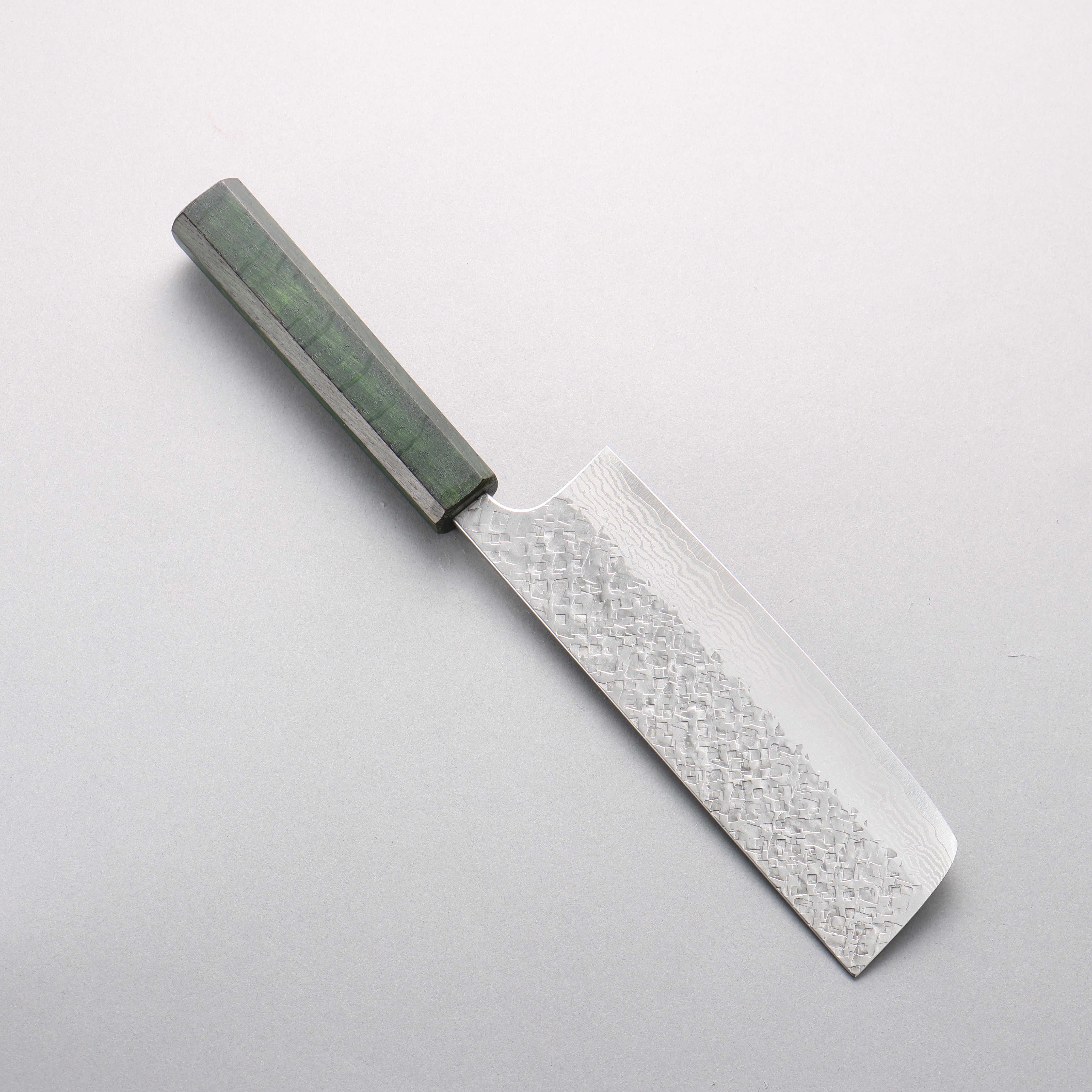 Yoshimi Kato VG10 Damascus Square Hammered Nakiri 165mm Green Lacquered Oak Handle - Seisuke Knife