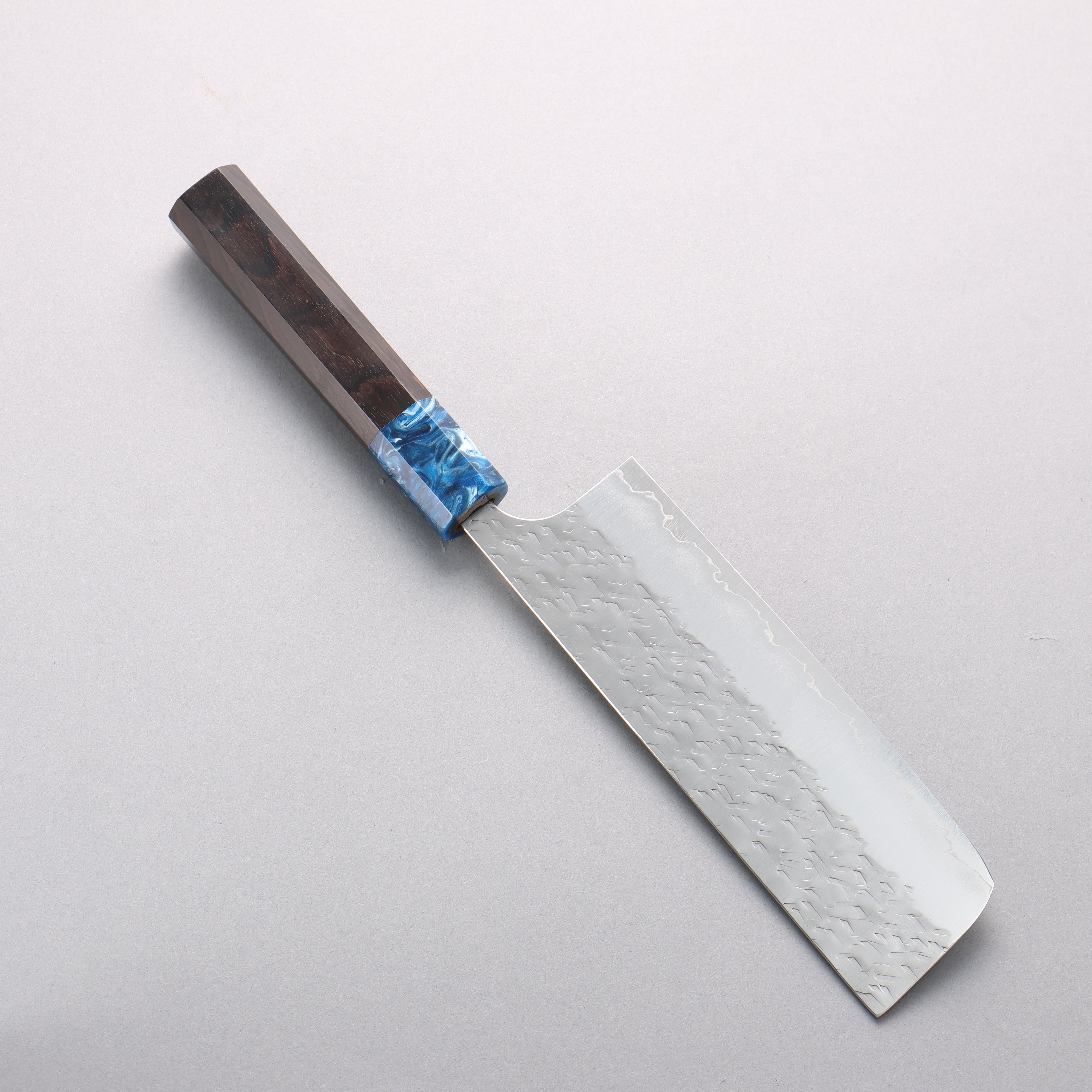 Yoshimi Kato Hyo SG2 Hammered Nakiri 165mm Ebony Wood & Blue Marble Resin Handle - Seisuke Knife