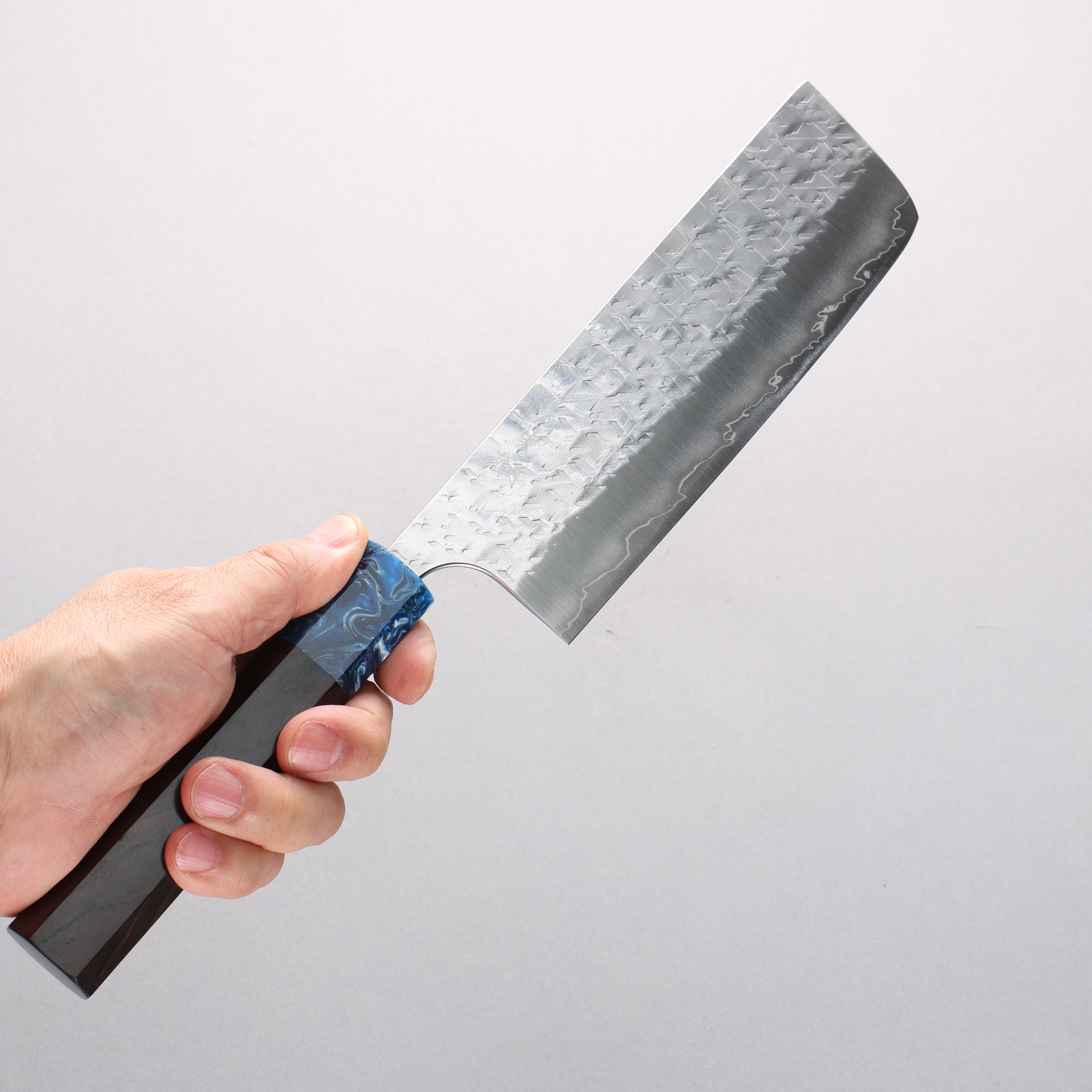 Yoshimi Kato Hyo SG2 Hammered Nakiri 165mm Ebony Wood & Blue Marble Resin Handle - Seisuke Knife