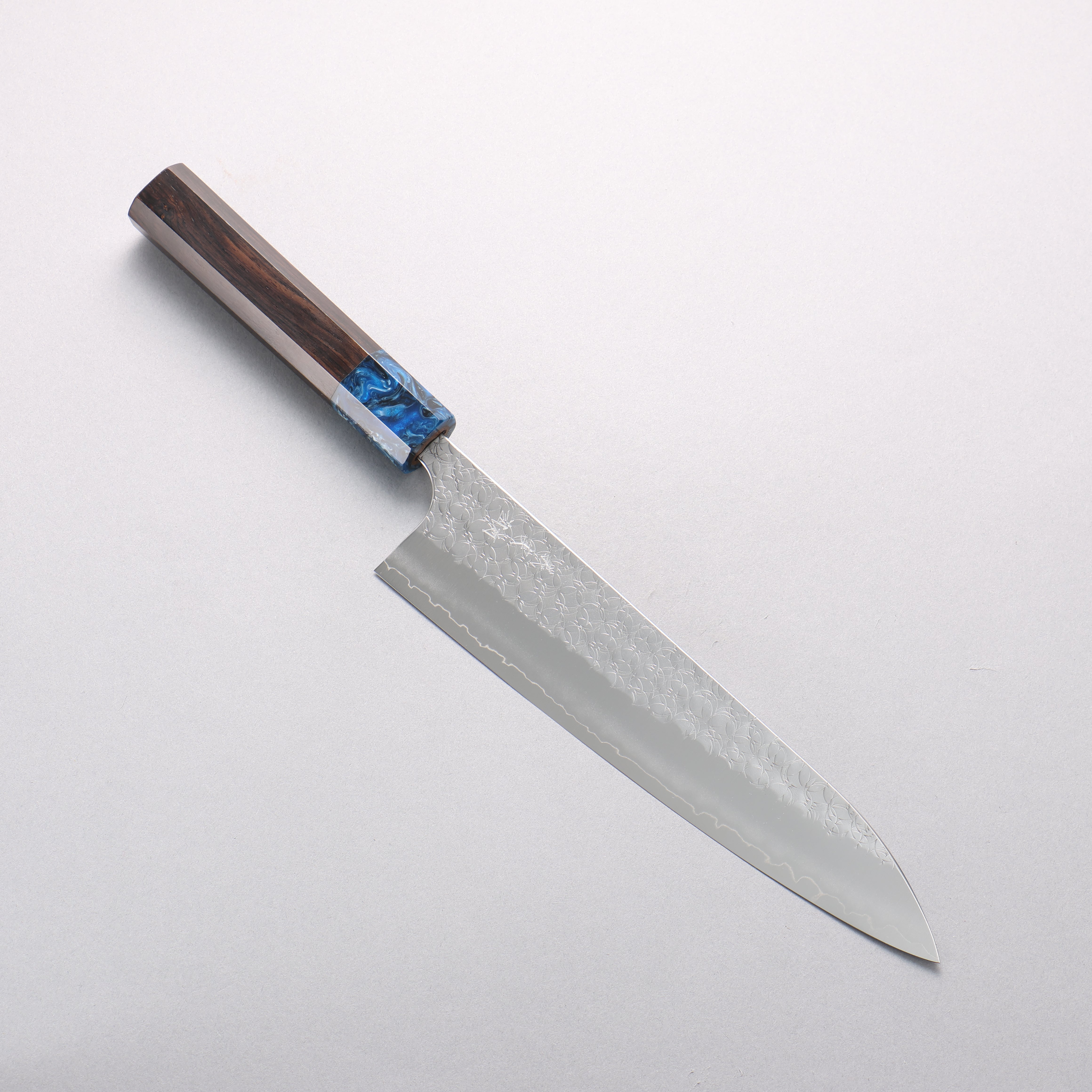 Yoshimi Kato Minamo SG2 Hammered Gyuto 210mm Ebony & Blue Marble Resin Handle - Seisuke Knife