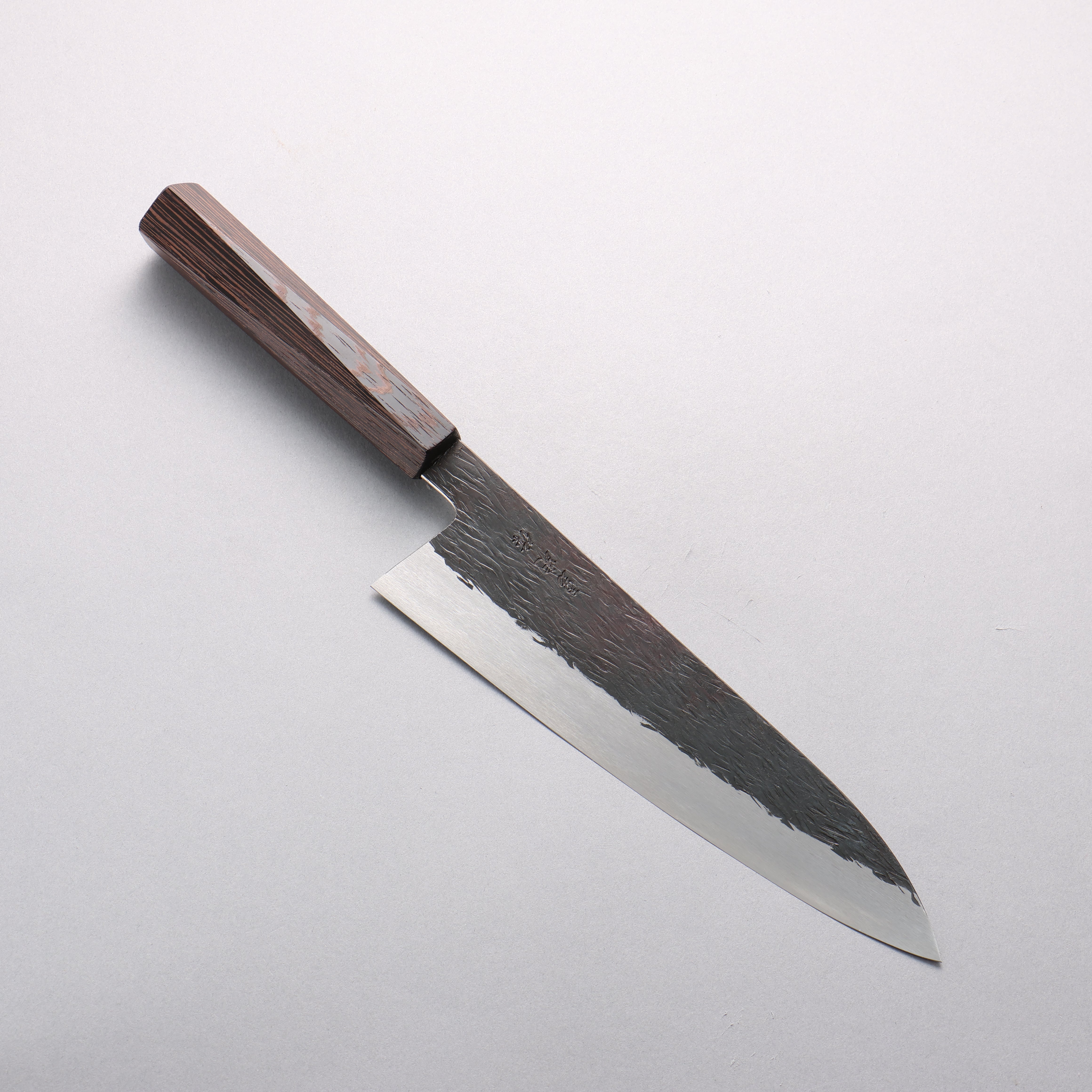 Isamitsu Abe Blue Super Hammered Black Finished Gyuto 210mm Pentagonal Shita Handle - Seisuke Knife