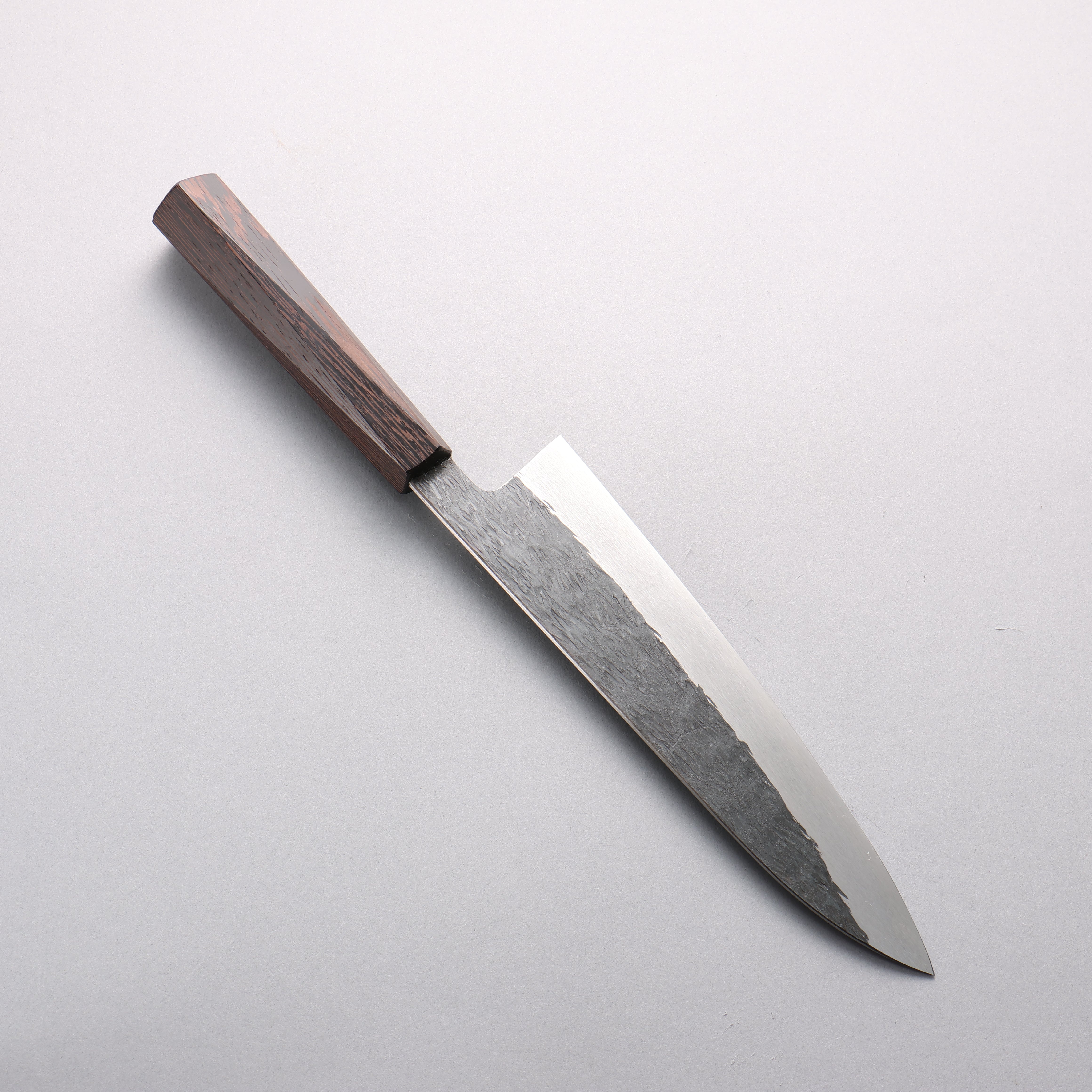 Isamitsu Abe Blue Super Hammered Black Finished Gyuto 210mm Pentagonal Shita Handle - Seisuke Knife