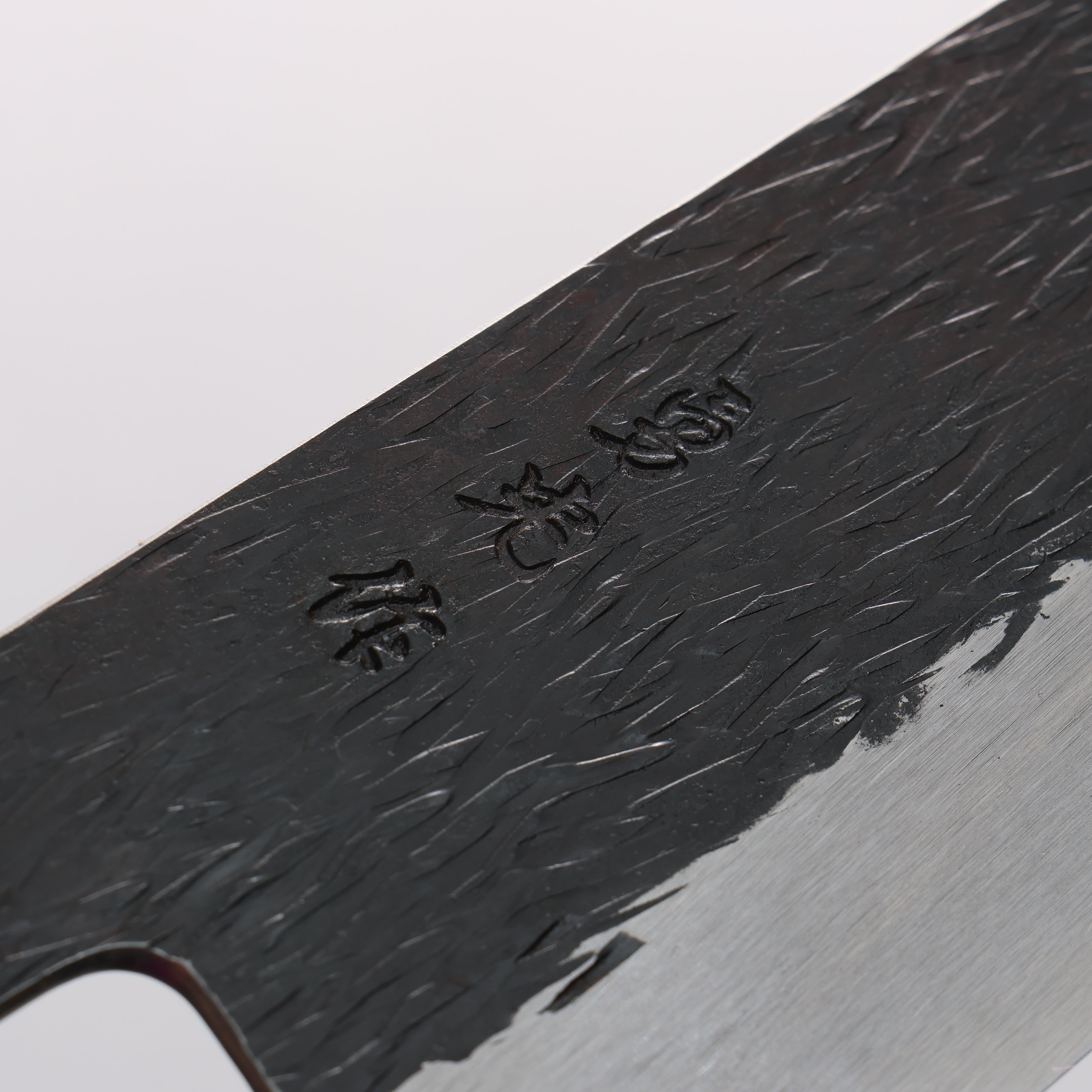 Isamitsu Abe Blue Super Hammered Black Finished Gyuto 210mm Pentagonal Shita Handle - Seisuke Knife