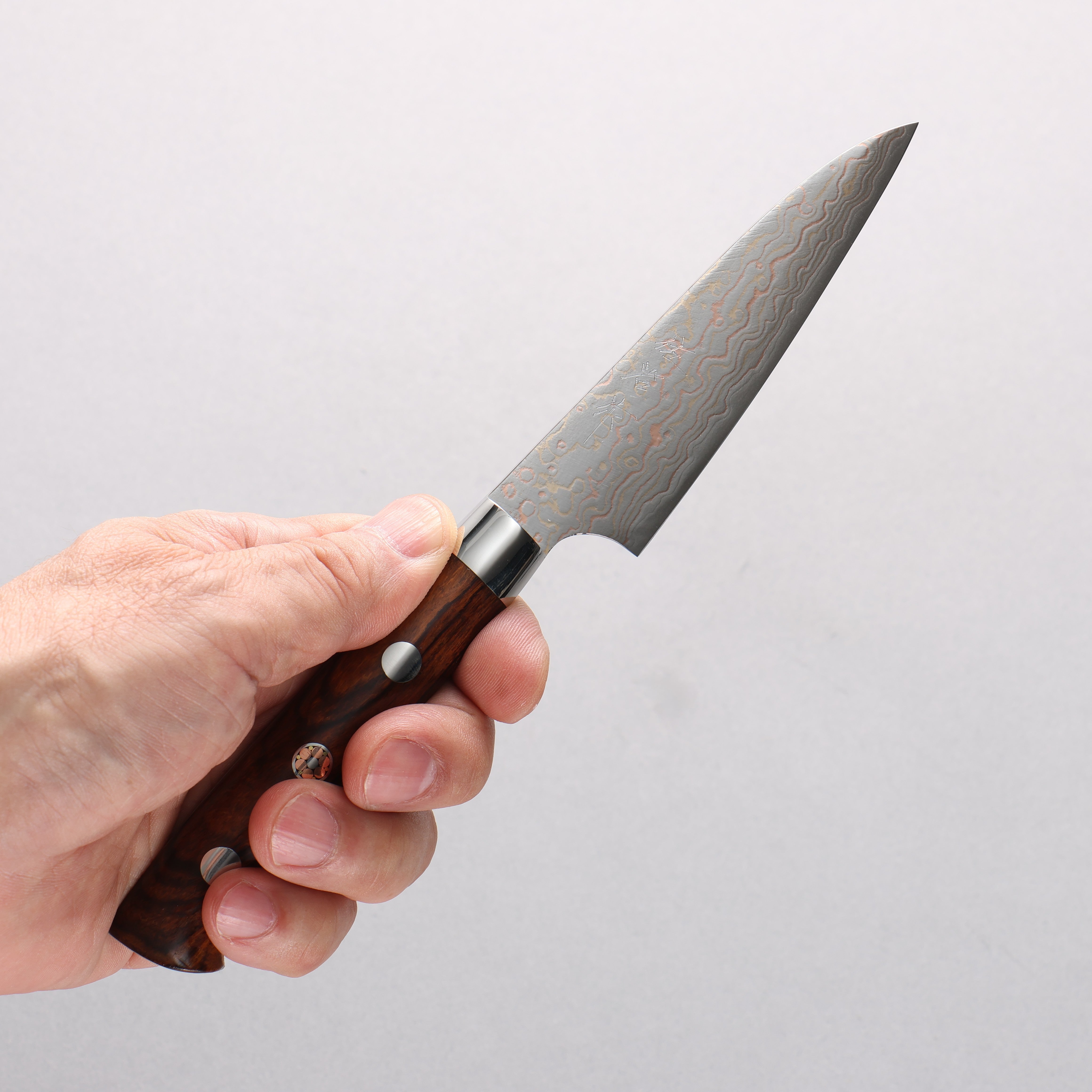 Takeshi Saji VG10w Colored Damascus Migaki Paring 90mm Ironwood Handle - Seisuke Knife