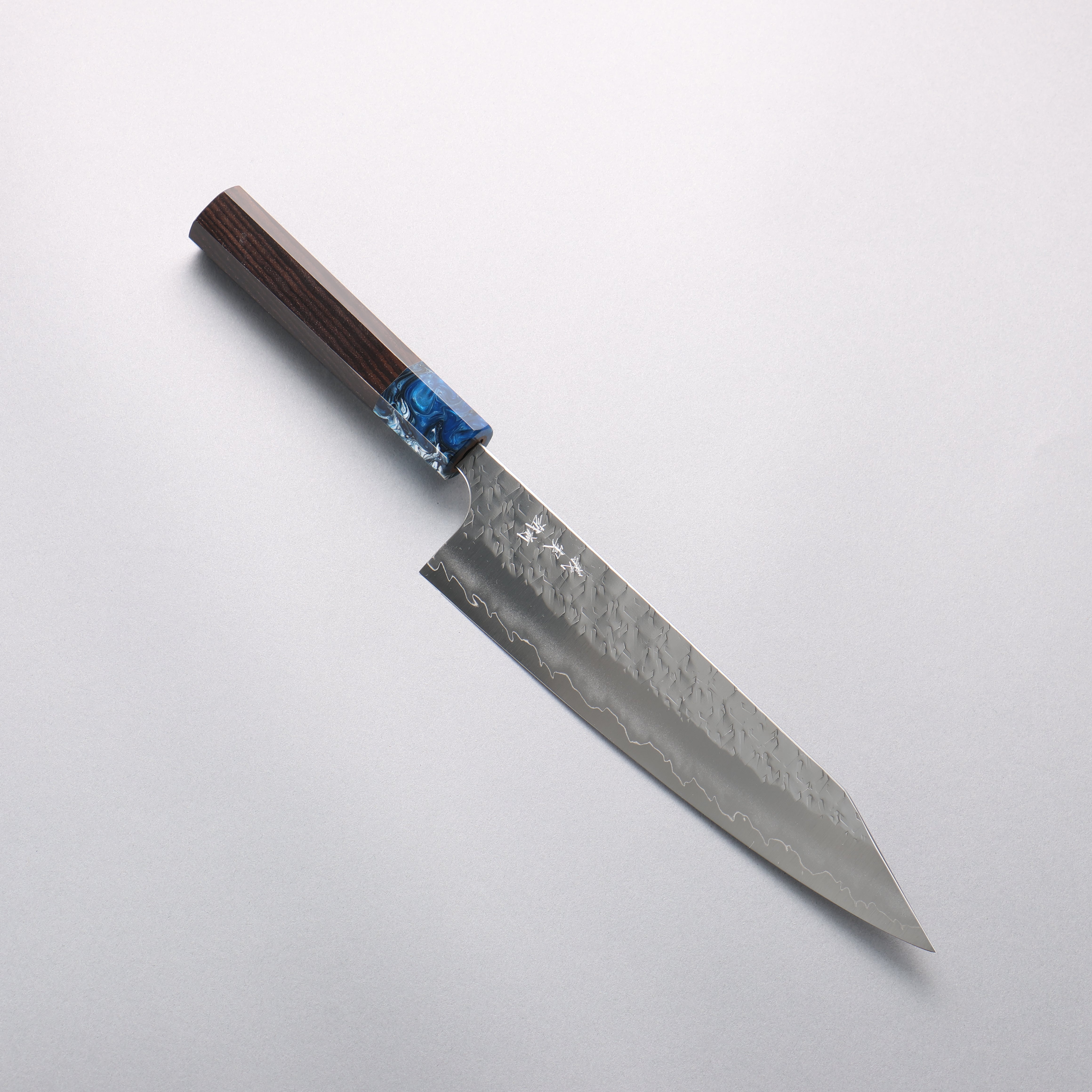 Yoshimi Kato Hyo SG2 Hammered Kiritsuke Gyuto 210mm Ebony & Blue Marble Resin Handle - Seisuke Knife