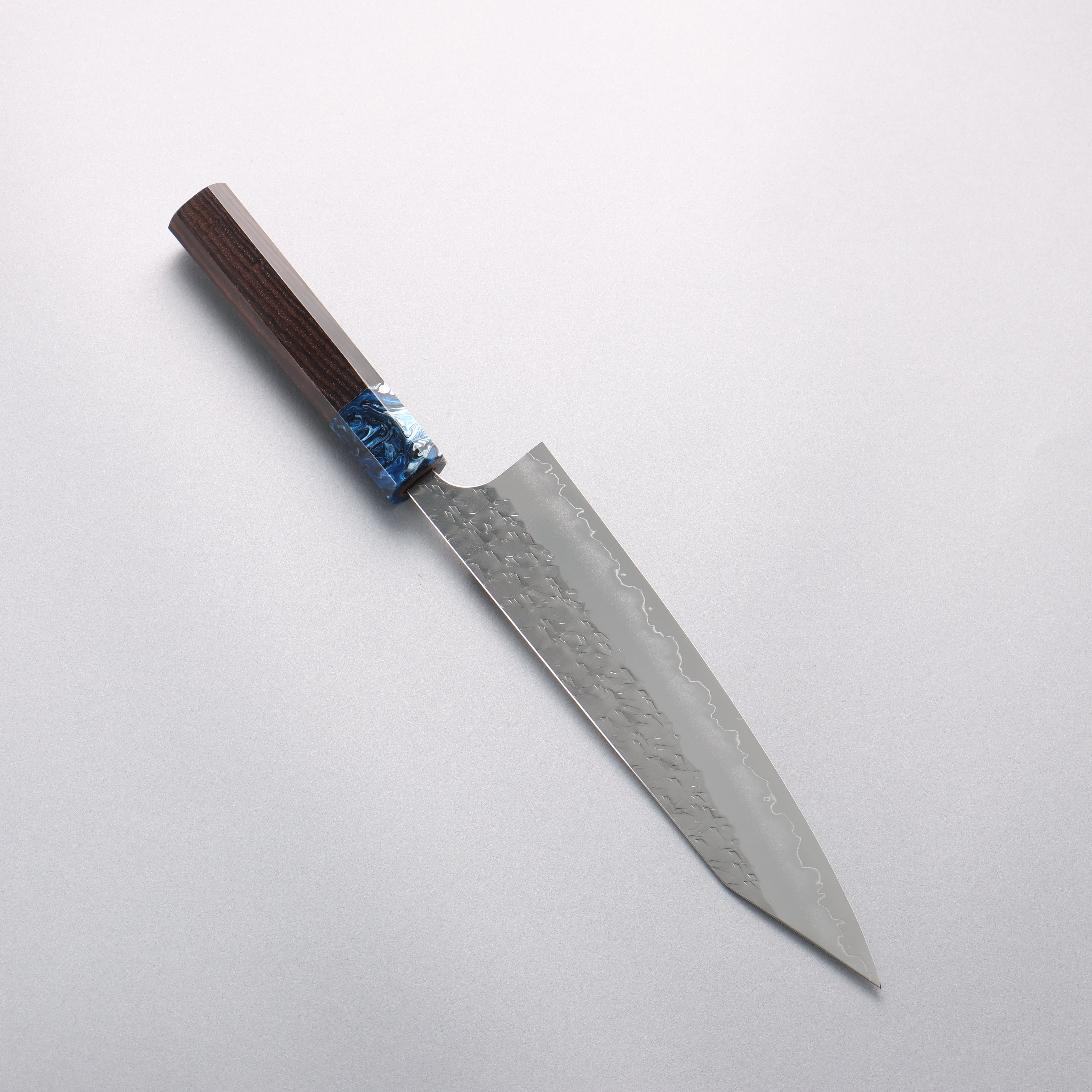 Yoshimi Kato Hyo SG2 Hammered Kiritsuke Gyuto 210mm Ebony & Blue Marble Resin Handle - Seisuke Knife