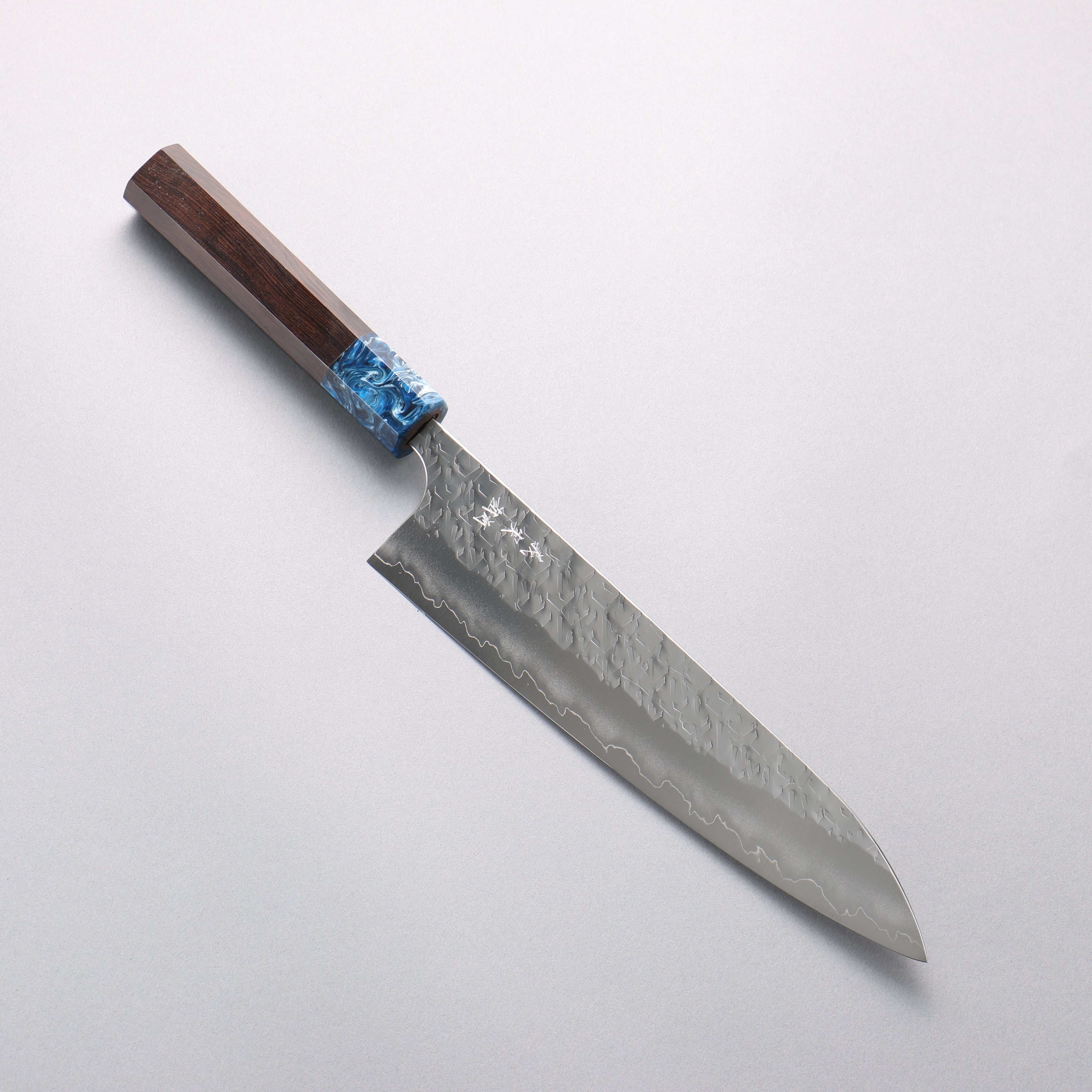 Yoshimi Kato Hyo SG2 Hammered Gyuto 210mm Ebony (ferrule: Blue Marble Resin) Handle - Seisuke Knife