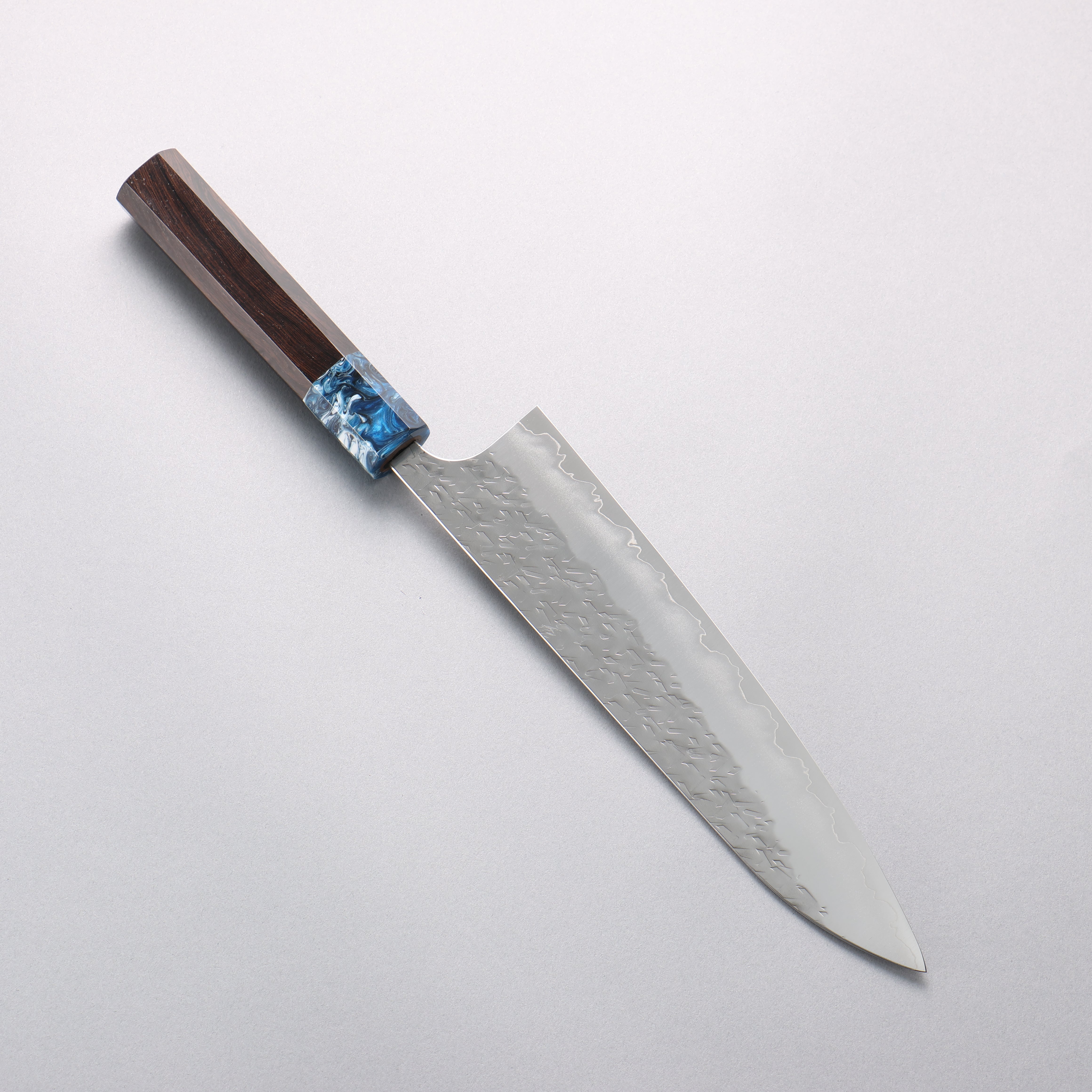 Yoshimi Kato Hyo SG2 Hammered Gyuto 210mm Ebony (ferrule: Blue Marble Resin) Handle - Seisuke Knife