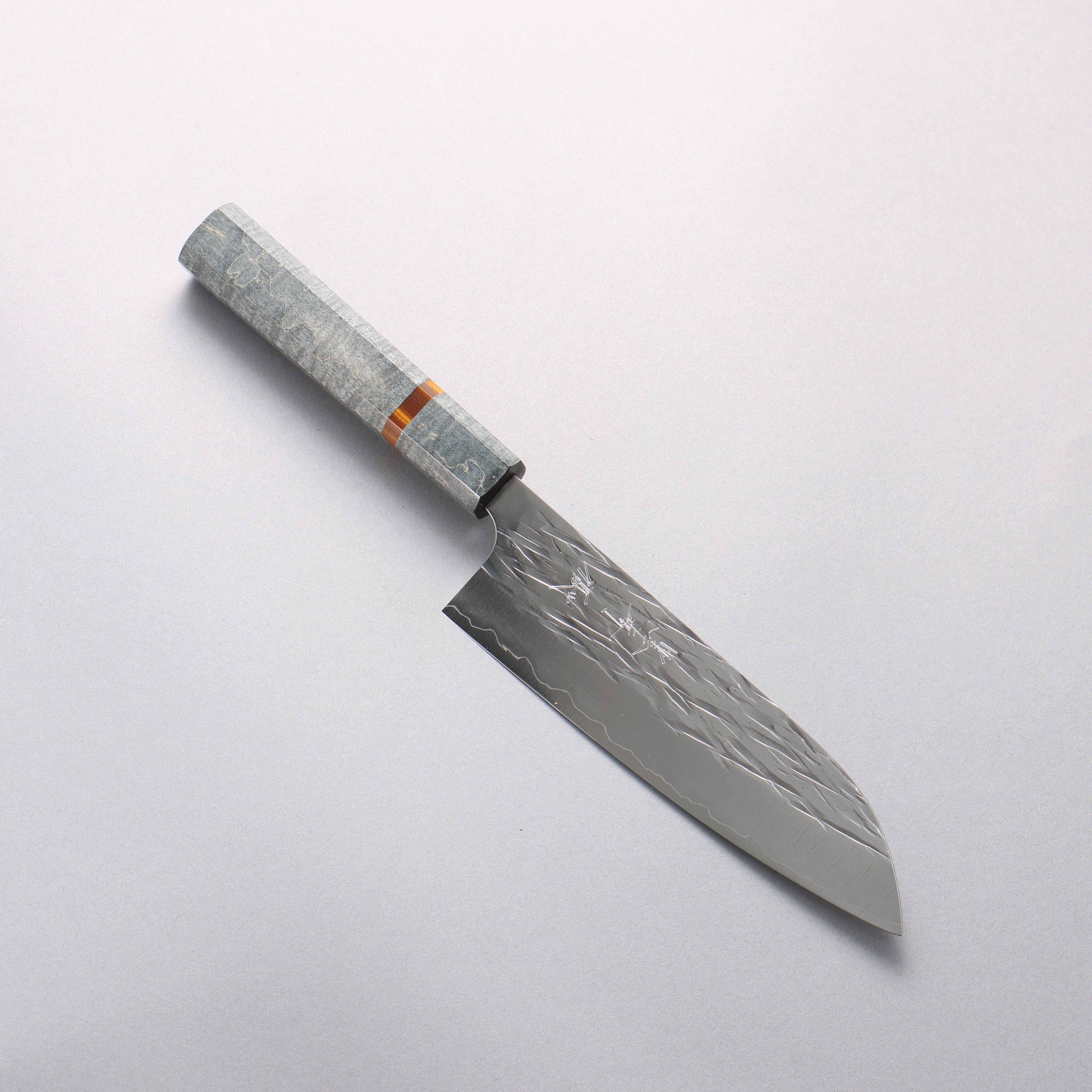 Yu Kurosaki Juhyo Cobalt Special Steel Hammered Santoku 170mm Stabilized Wood & Acrylic Ring Handle - Seisuke Knife