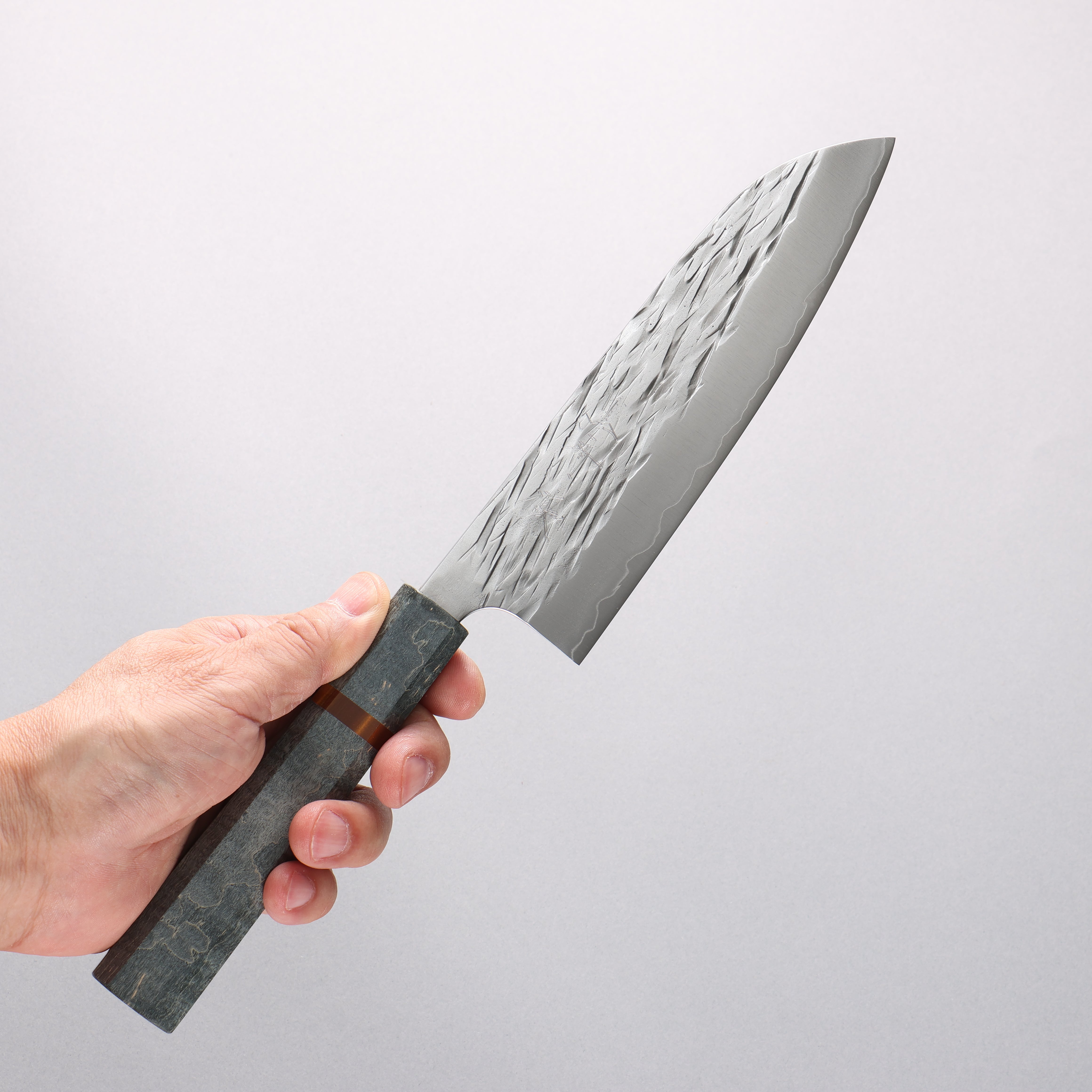 Yu Kurosaki Juhyo Cobalt Special Steel Hammered Santoku 170mm Stabilized Wood & Acrylic Ring Handle - Seisuke Knife